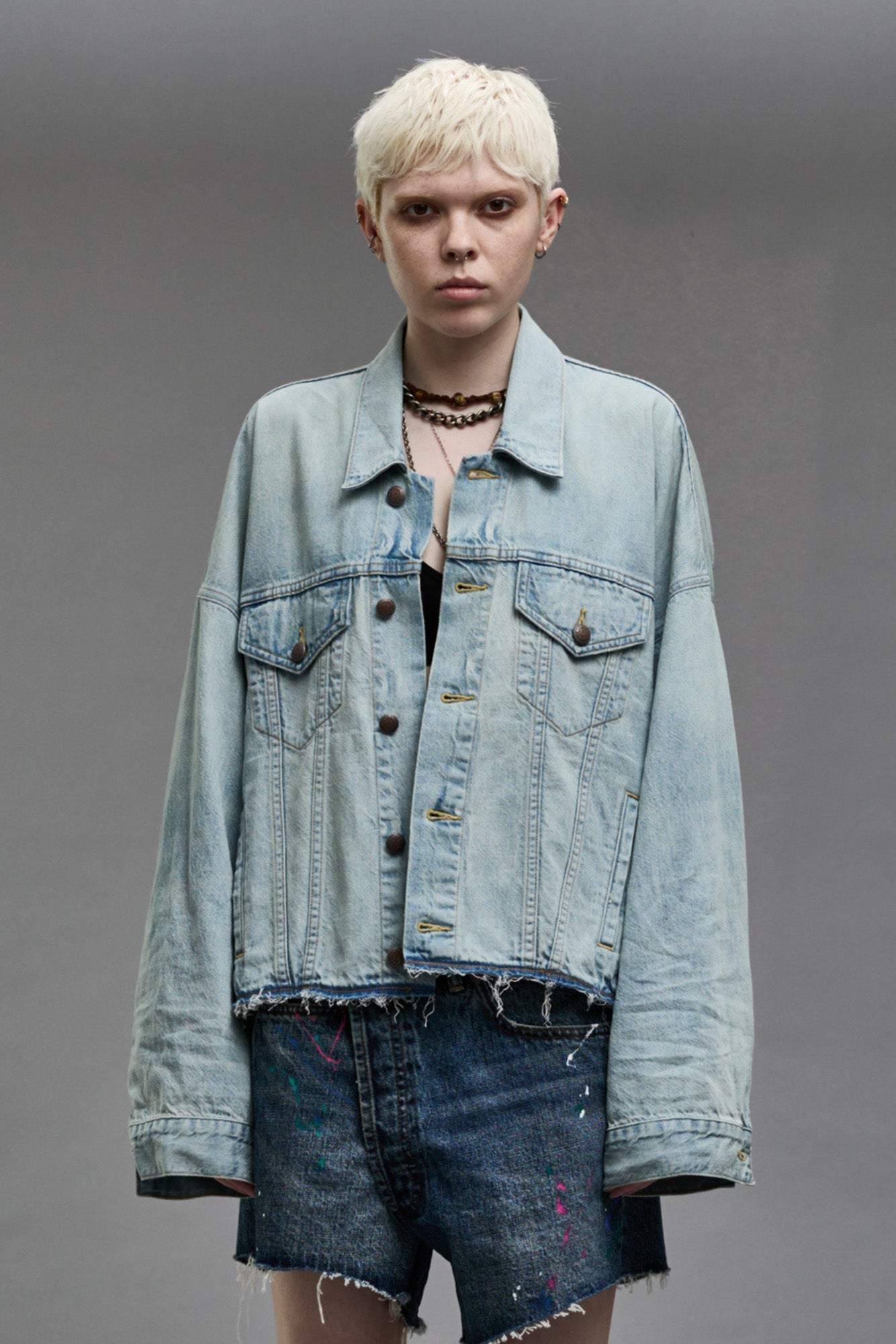 OVERSIZED CUT-OFF TRUCKER JACKET - LENNON BLUE - R13