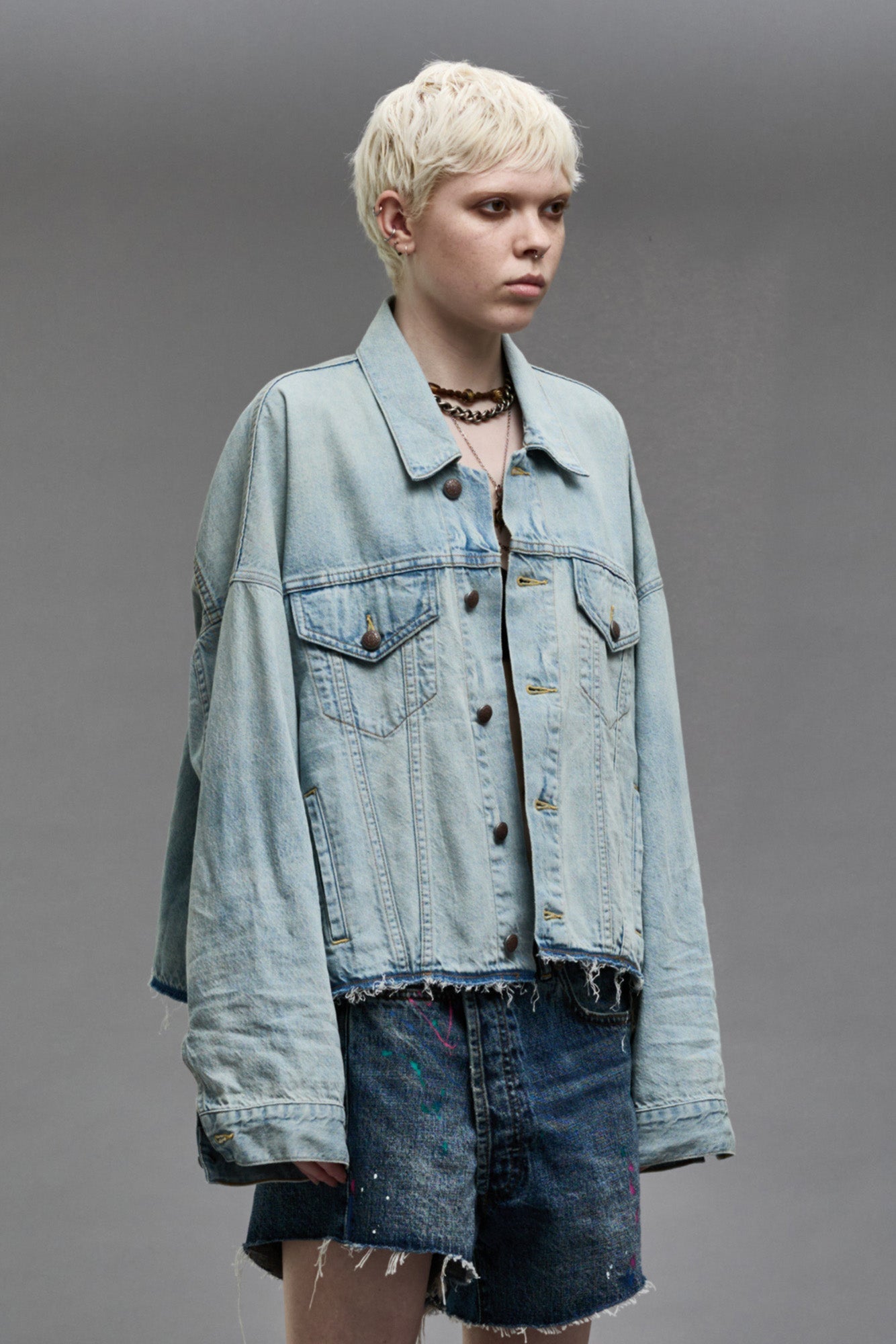 OVERSIZED CUT-OFF TRUCKER JACKET - LENNON BLUE - R13