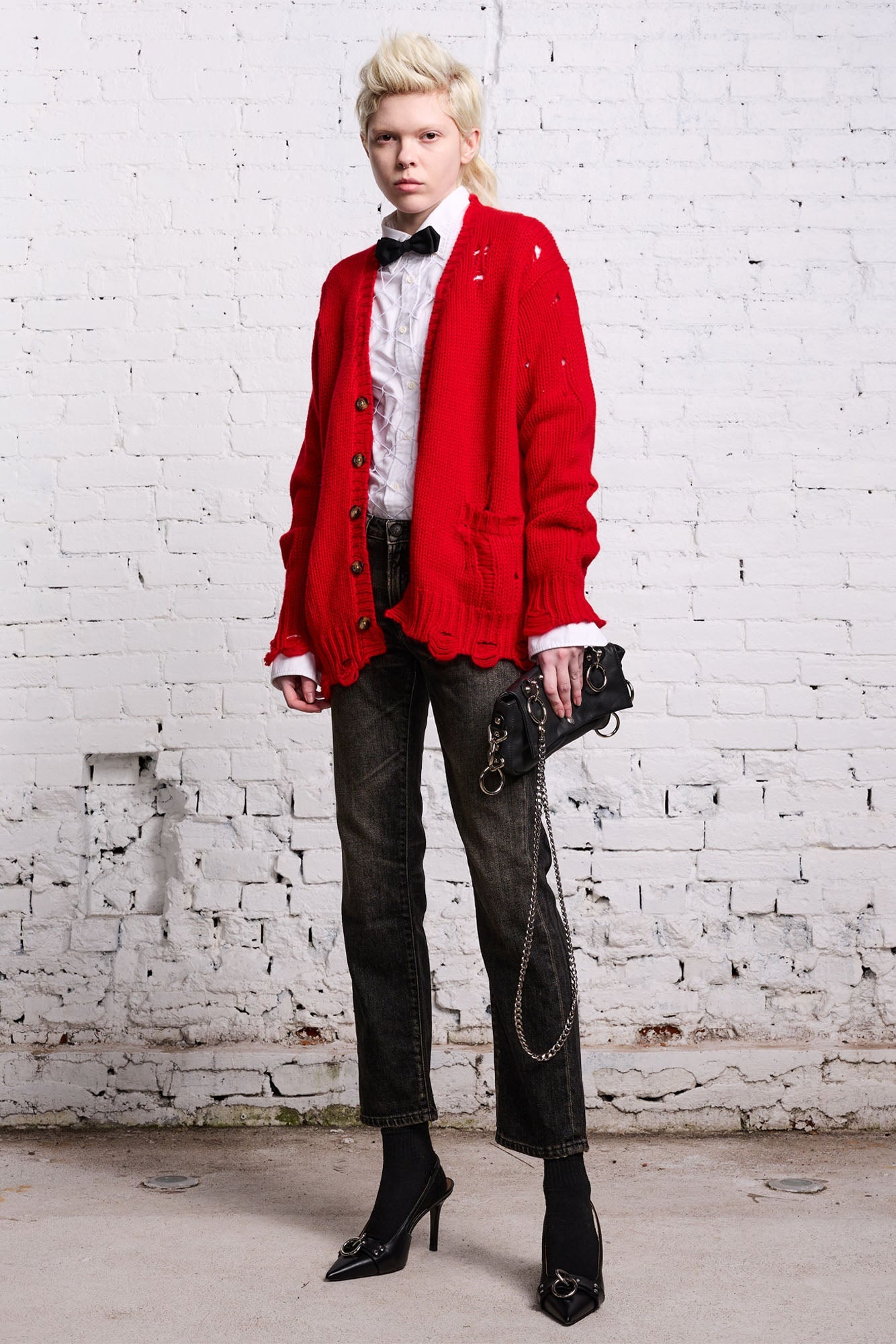 OVERSIZED DISTRESSED CARDIGAN - RED CASHMERE - R13