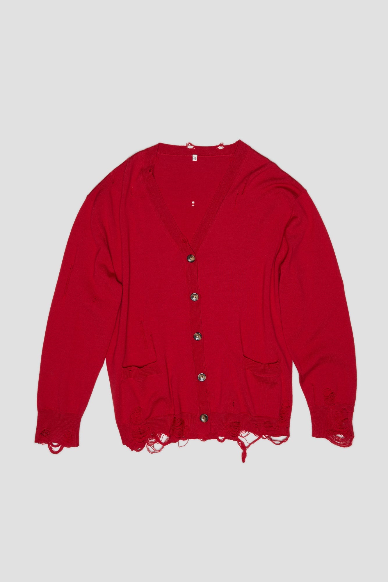 OVERSIZED DISTRESSED CARDIGAN - RED CASHMERE - R13