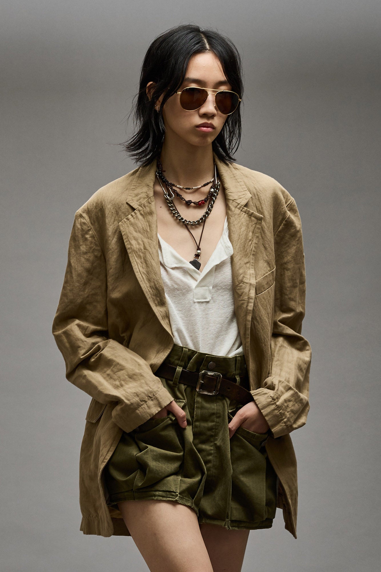 OVERSIZED RAGGED BLAZER - KHAKI - R13