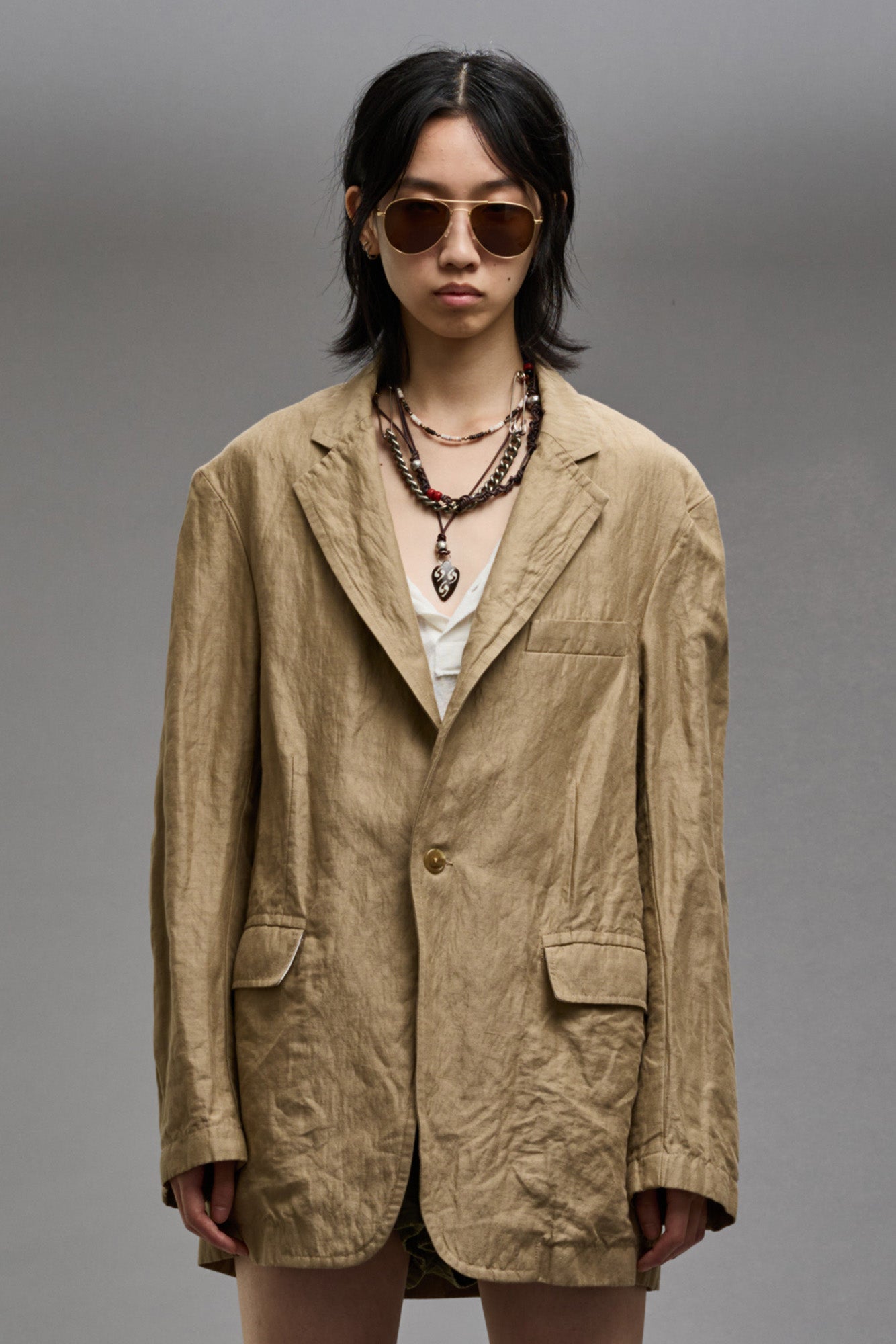 OVERSIZED RAGGED BLAZER - KHAKI - R13