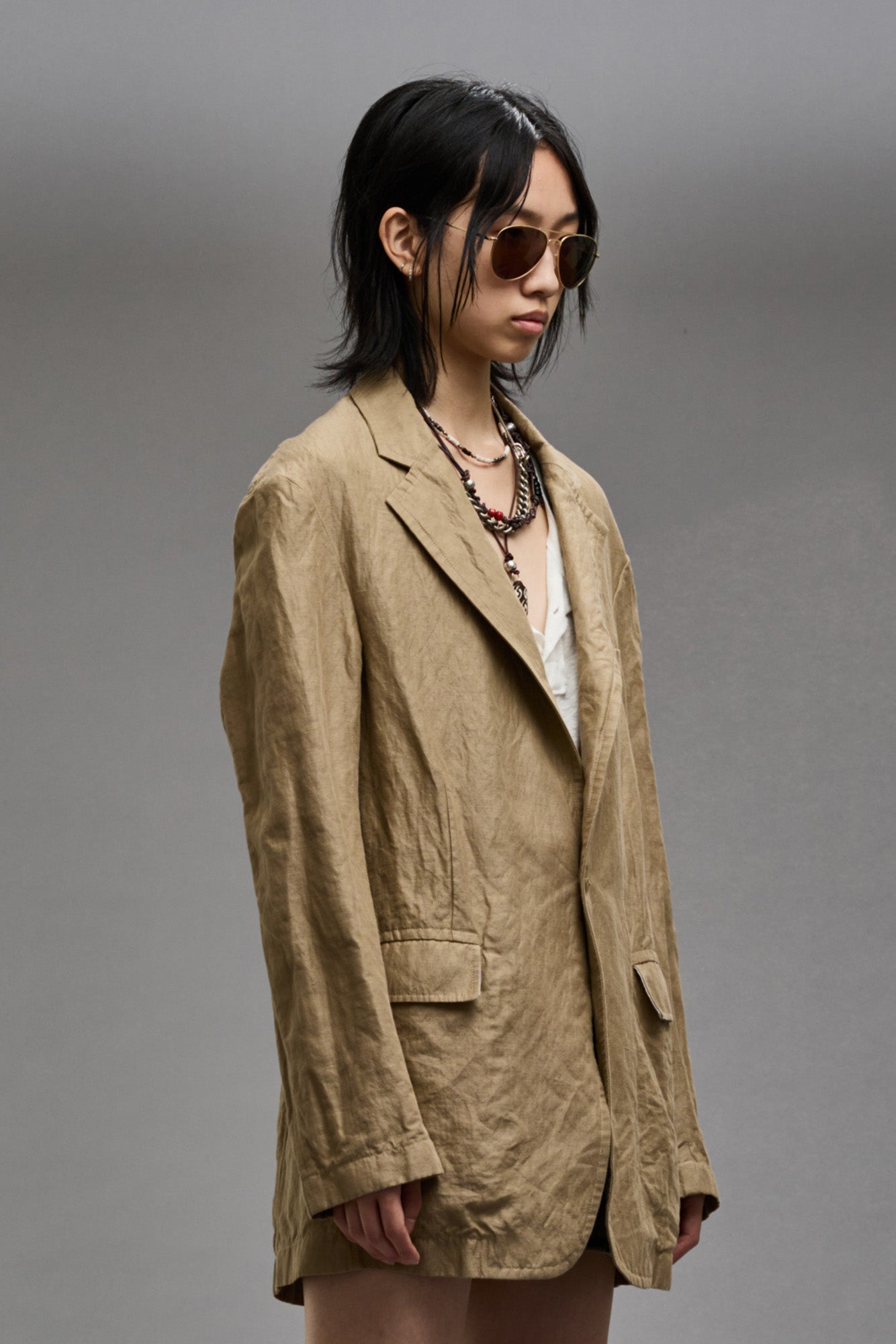 OVERSIZED RAGGED BLAZER - KHAKI - R13