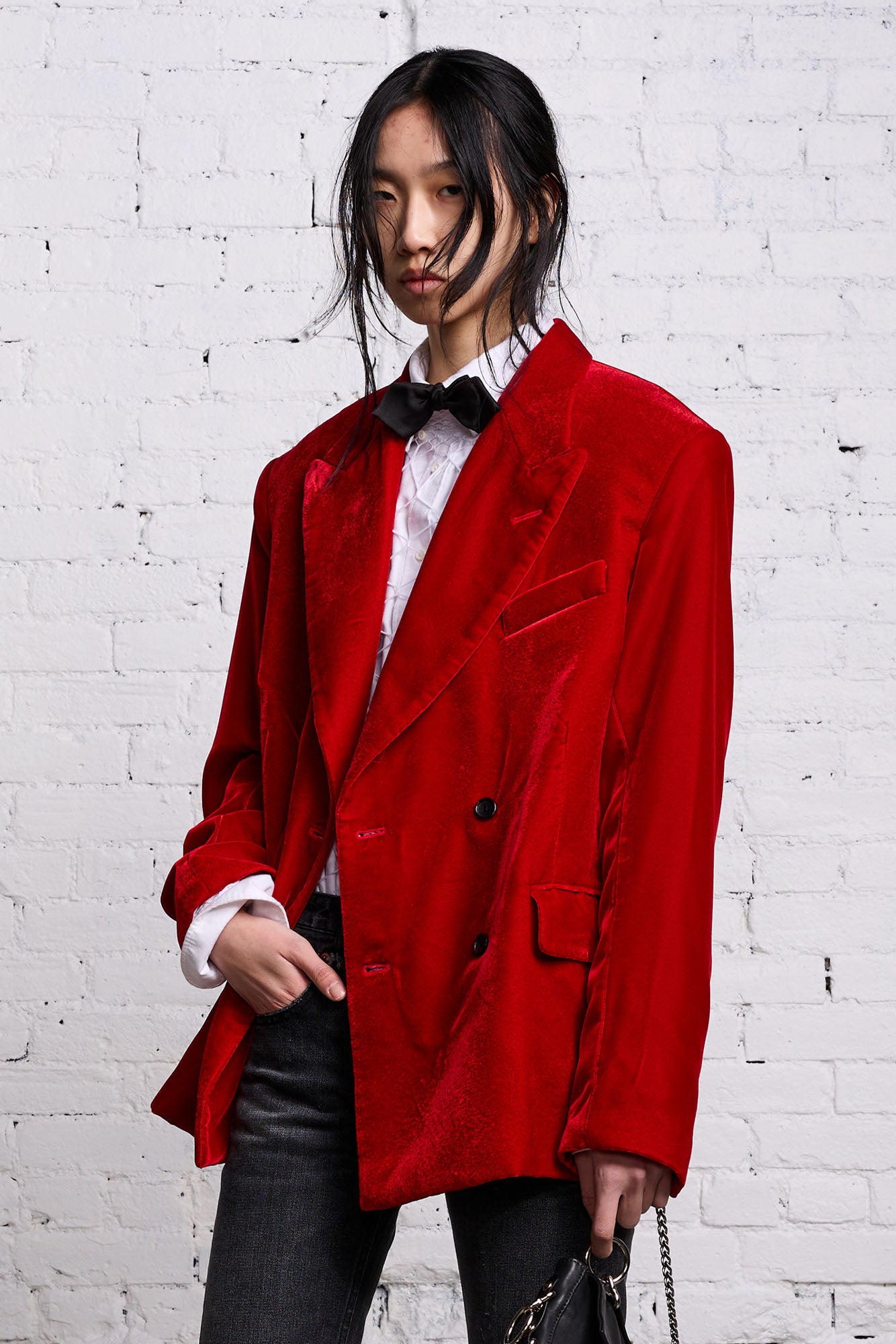 OVERSIZED RAGGED BLAZER - RED VELVET - R13