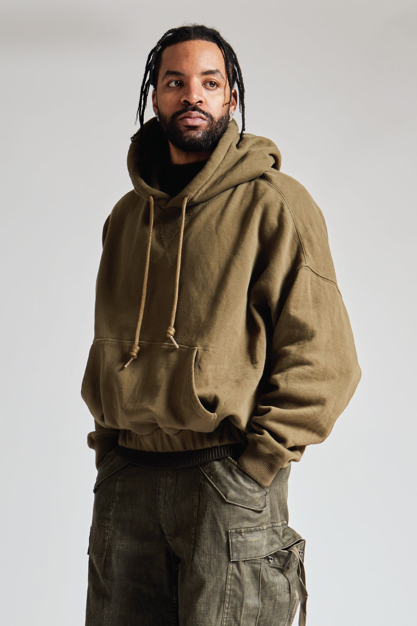 OVERSIZED SIDE GUSSET HOODIE - OLIVE FLEECE - R13