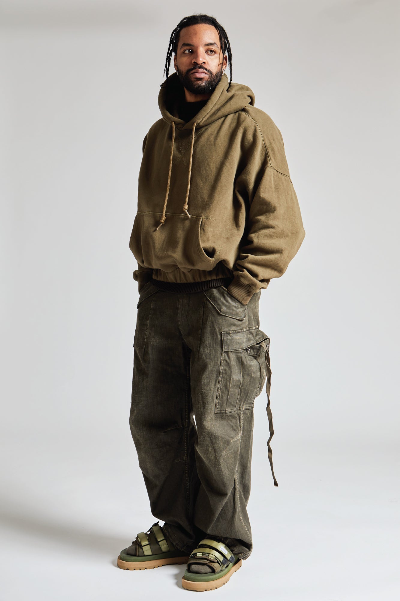 OVERSIZED SIDE GUSSET HOODIE - OLIVE FLEECE - R13