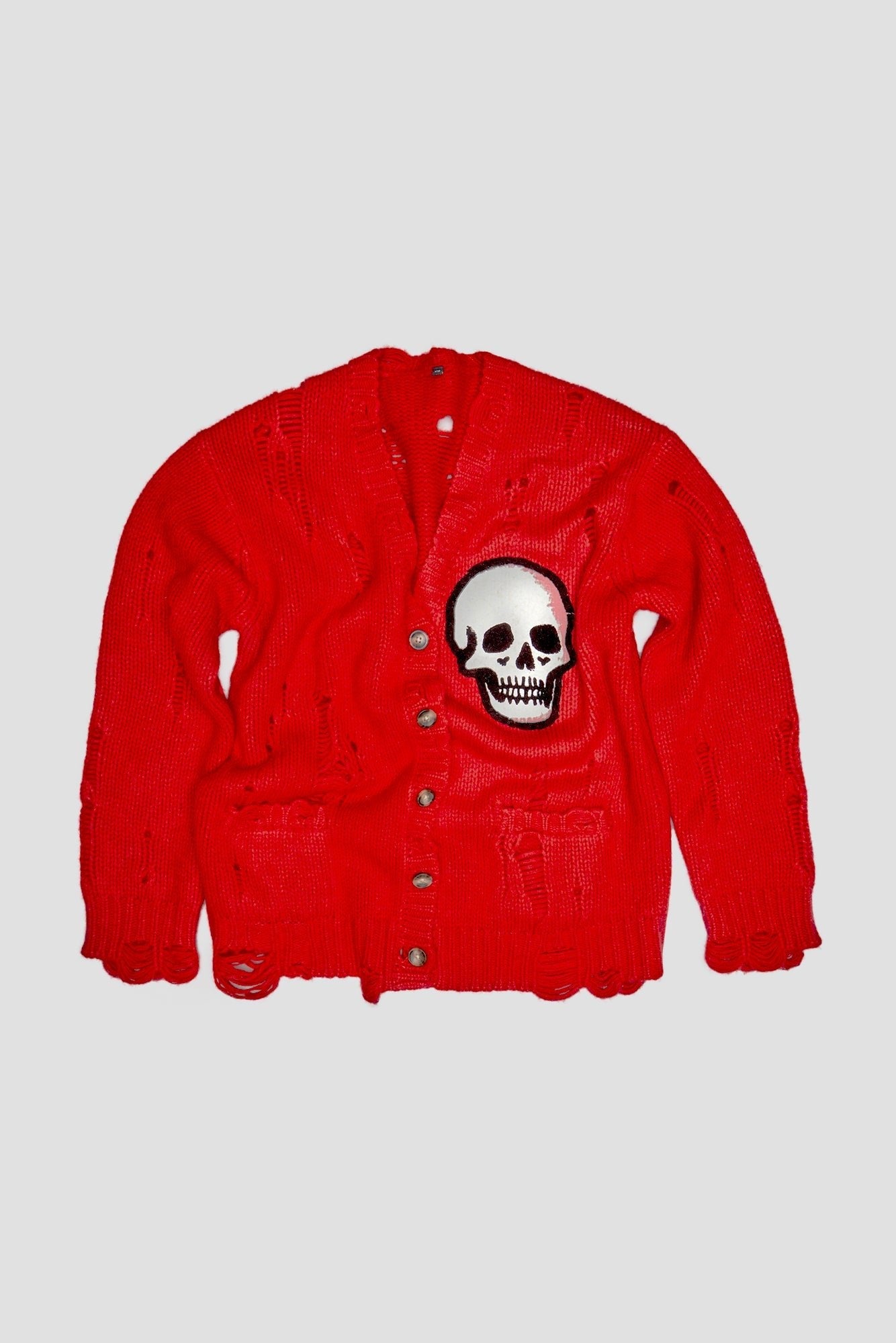 OVERSIZED SKULL PRINT CARDIGAN - BRIGHT RED - R13