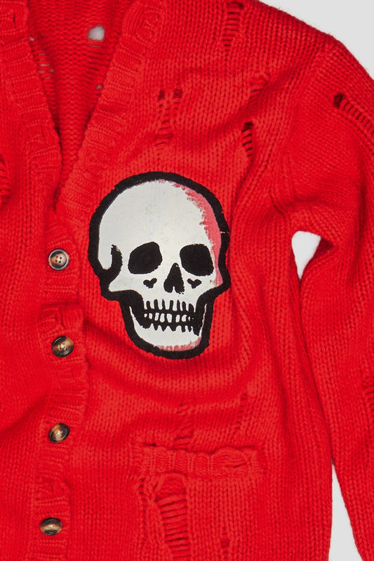 OVERSIZED SKULL PRINT CARDIGAN - BRIGHT RED - R13