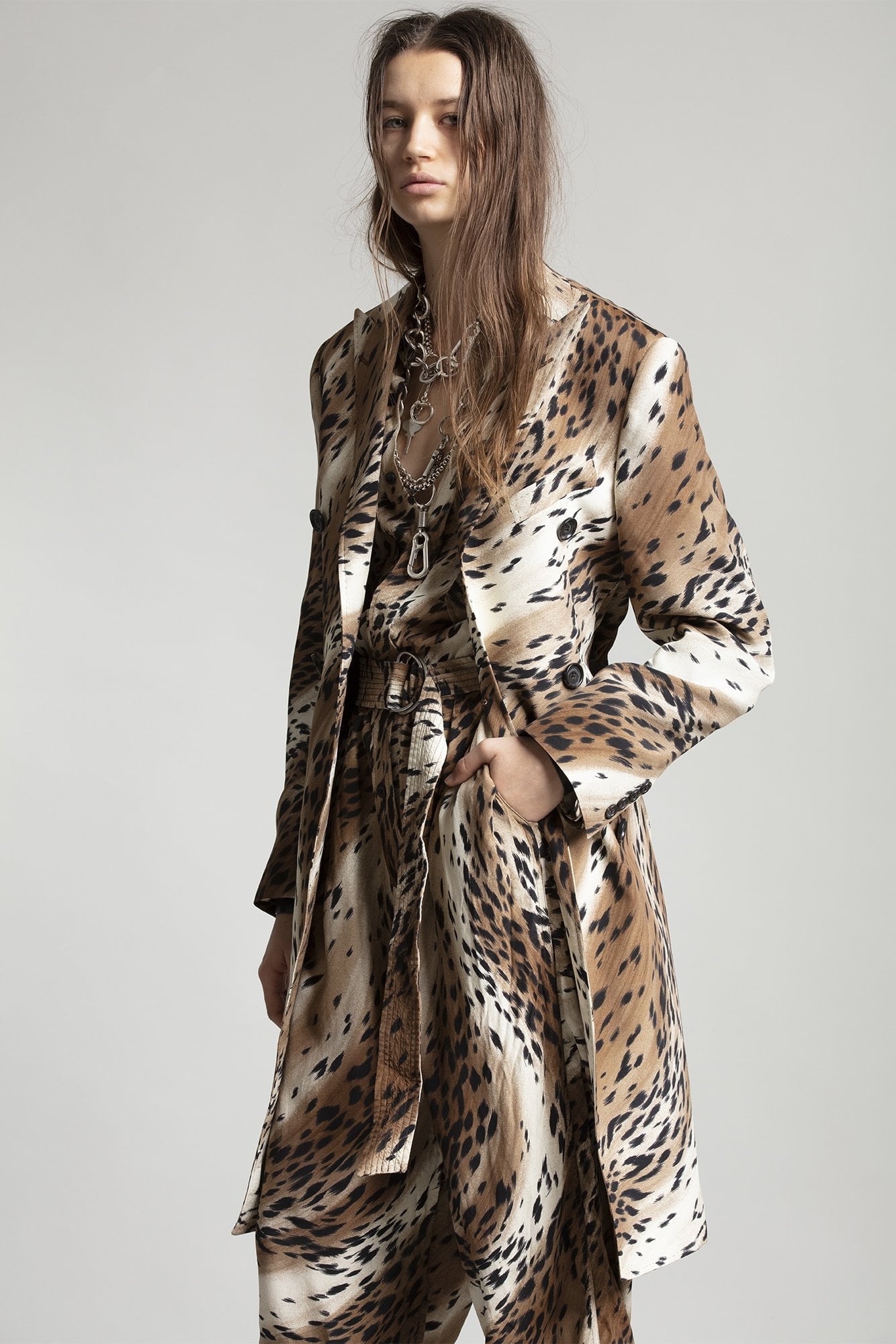 PEAK LAPEL DOUBLE BREASTED COAT - ABSTRACT CHEETAH - R13