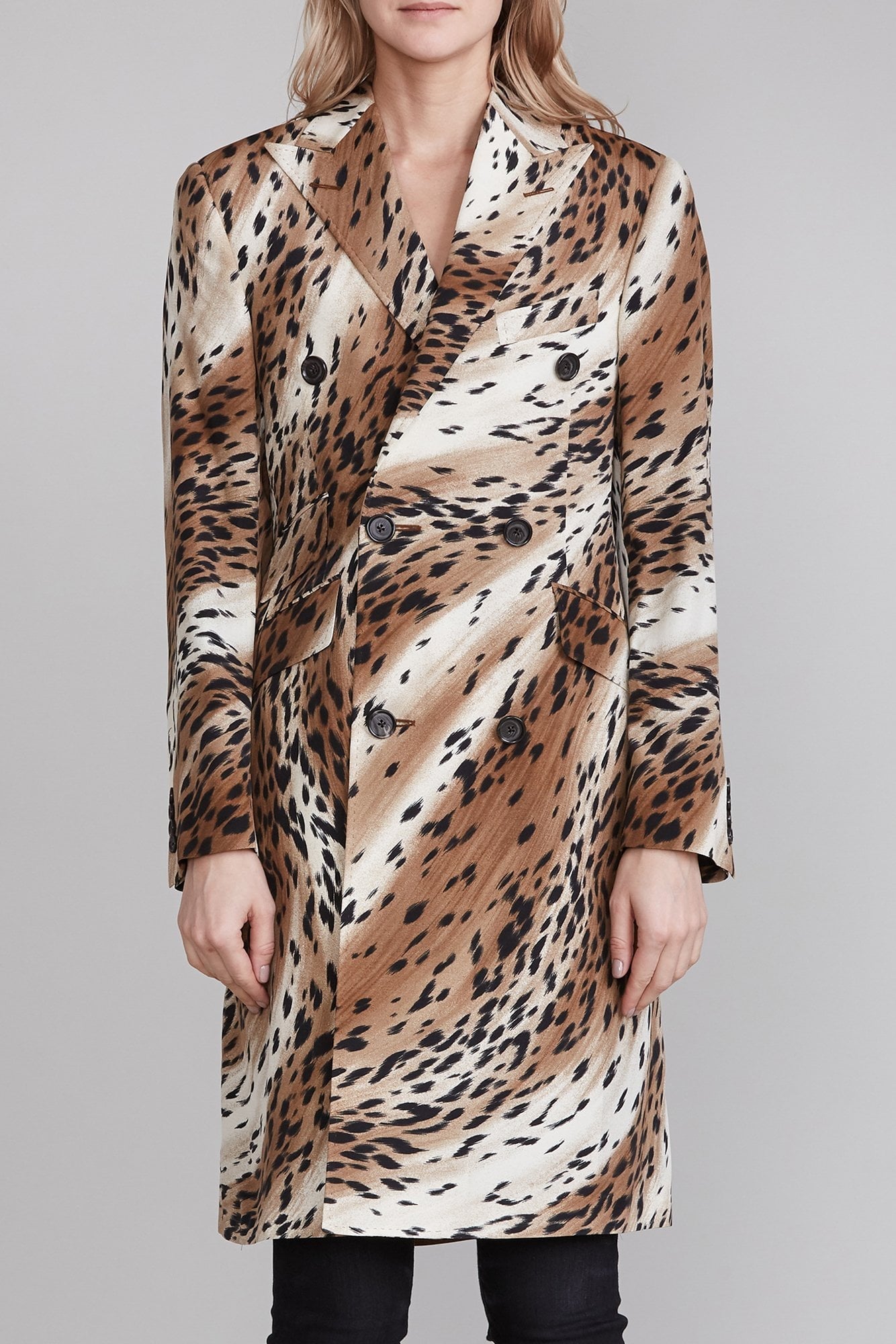 PEAK LAPEL DOUBLE BREASTED COAT - ABSTRACT CHEETAH - R13