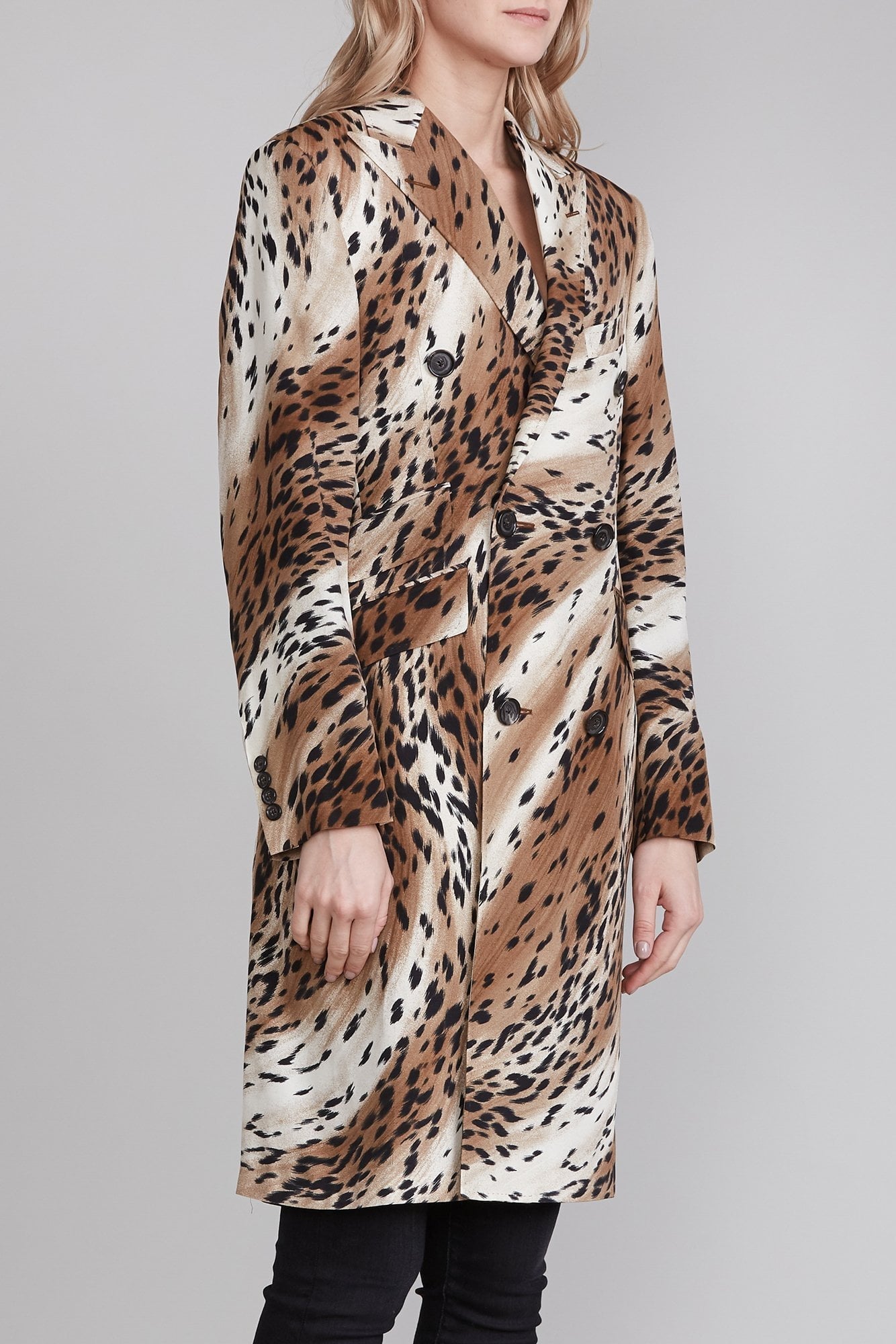 PEAK LAPEL DOUBLE BREASTED COAT - ABSTRACT CHEETAH - R13