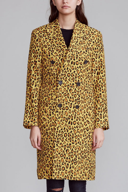 PEAK LAPEL DOUBLE BREASTED COAT - YELLOW LEOPARD - R13