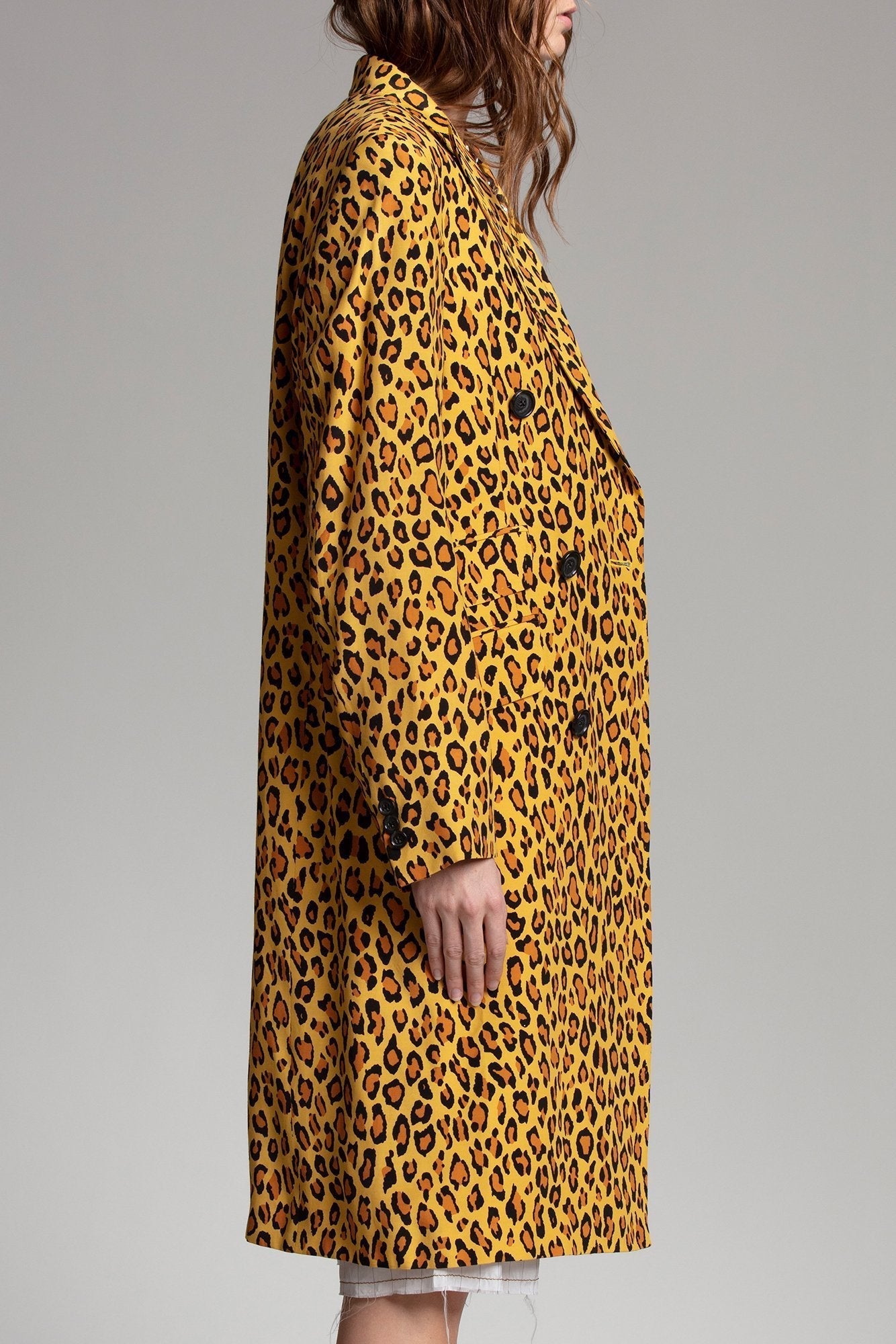 PEAK LAPEL DOUBLE BREASTED COAT - YELLOW LEOPARD - R13