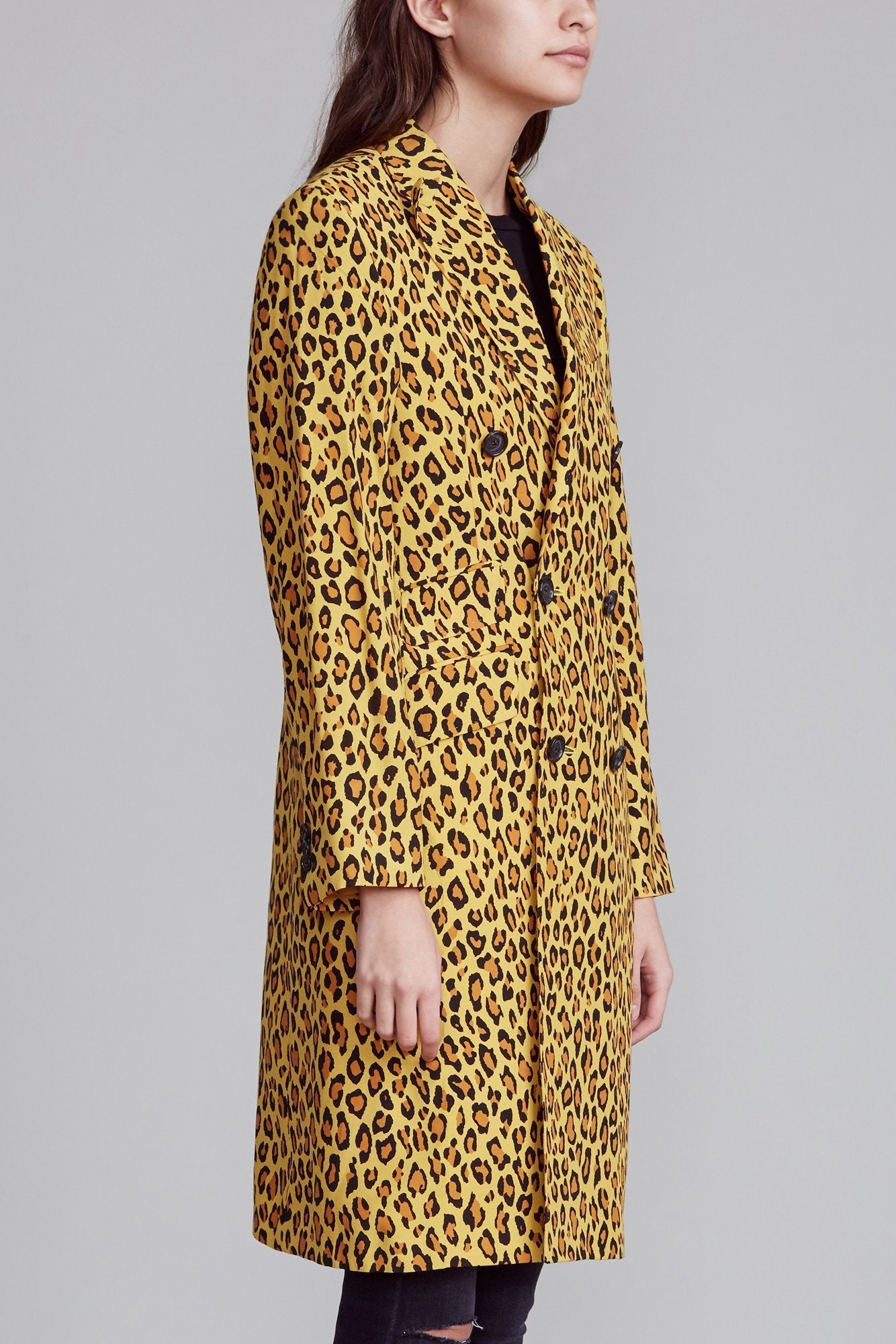 PEAK LAPEL DOUBLE BREASTED COAT - YELLOW LEOPARD - R13