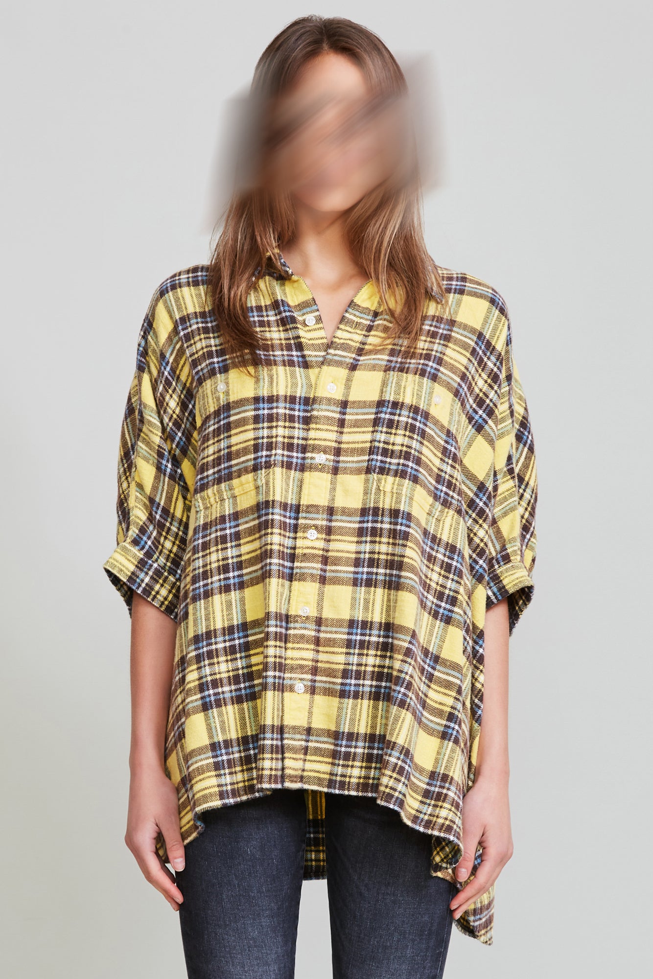 PLAID OVERSIZED BOXY SHIRT - YELLOW PLAID - R13