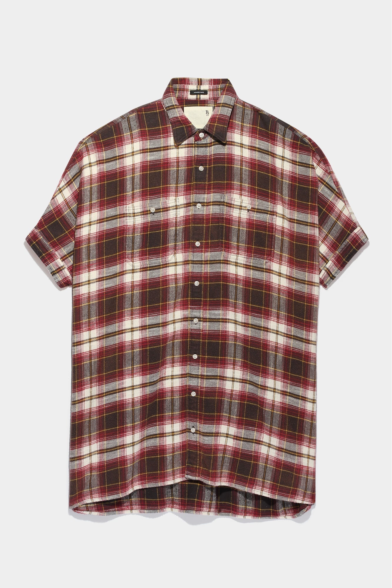 PLAID OVERSIZED BOXY SHIRTDRESS - ECRU/MAROON PLAID - R13