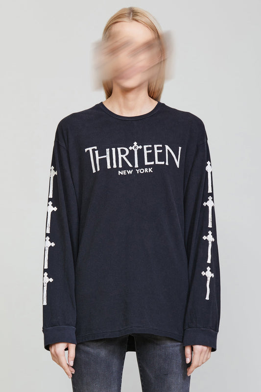 R THIRTEEN GOTHIC LONG SLEEVE TEE - BLACK - R13