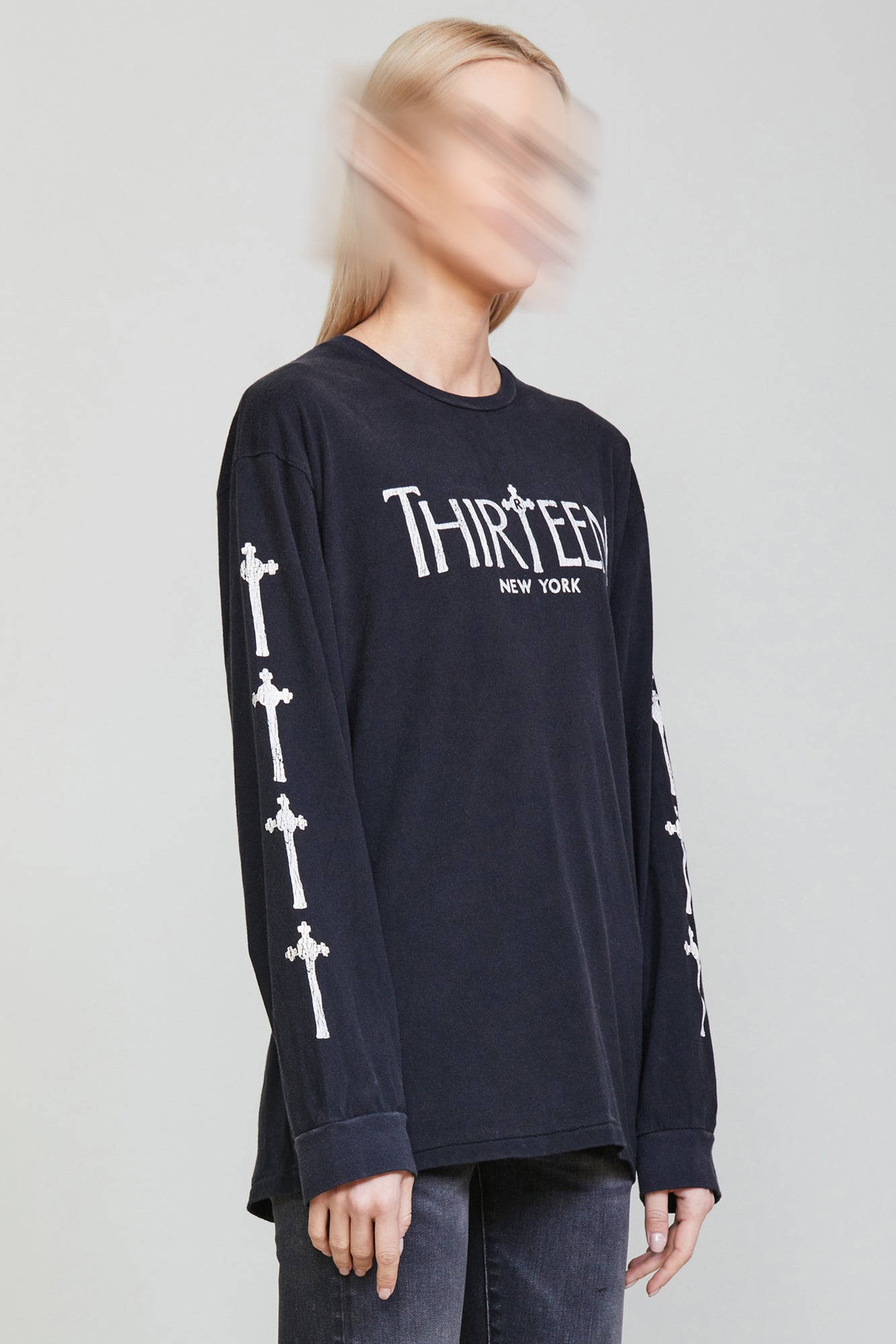 R THIRTEEN GOTHIC LONG SLEEVE TEE - BLACK - R13