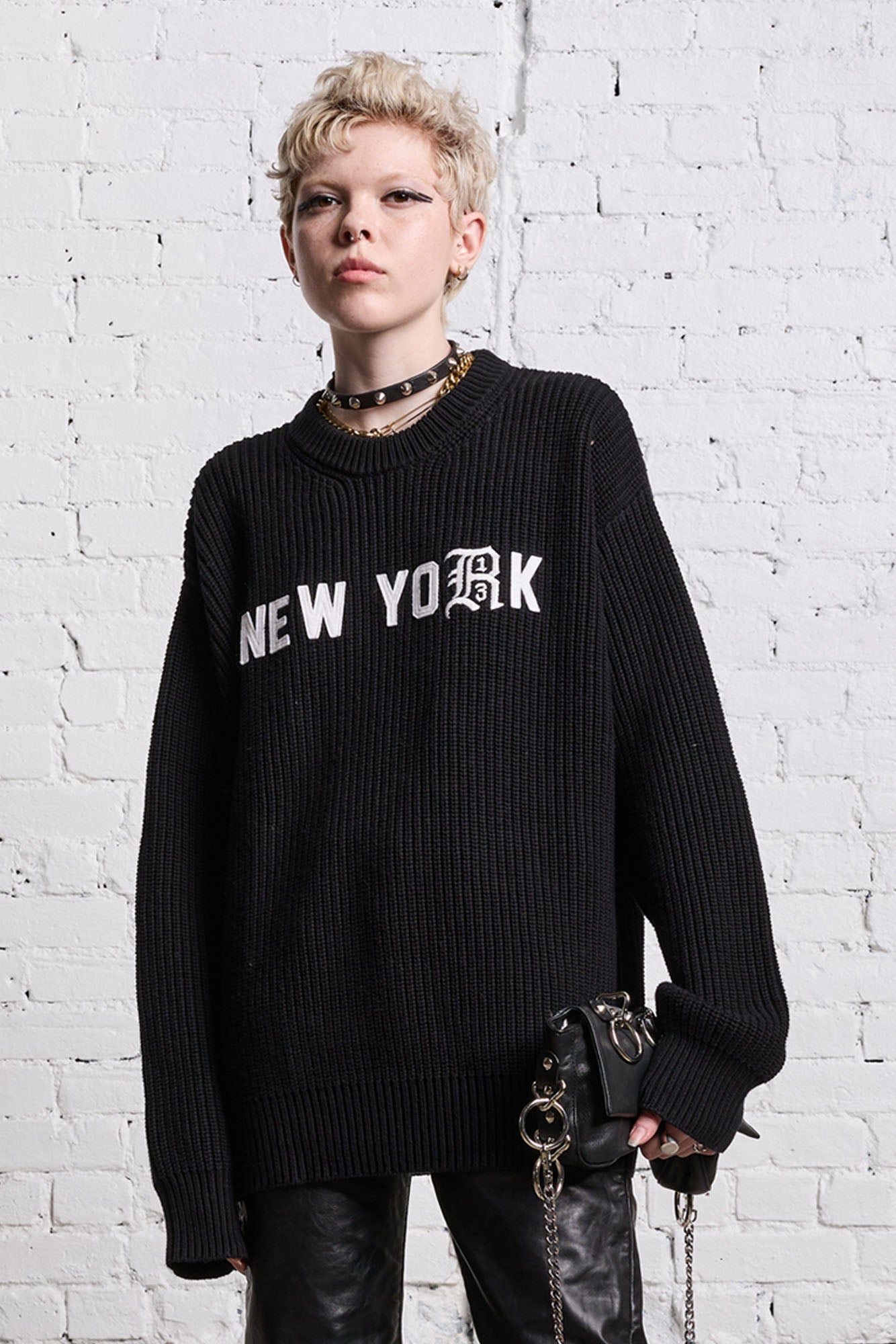 R13 NEW YORK BOYFRIEND SWEATER - BLACK - R13