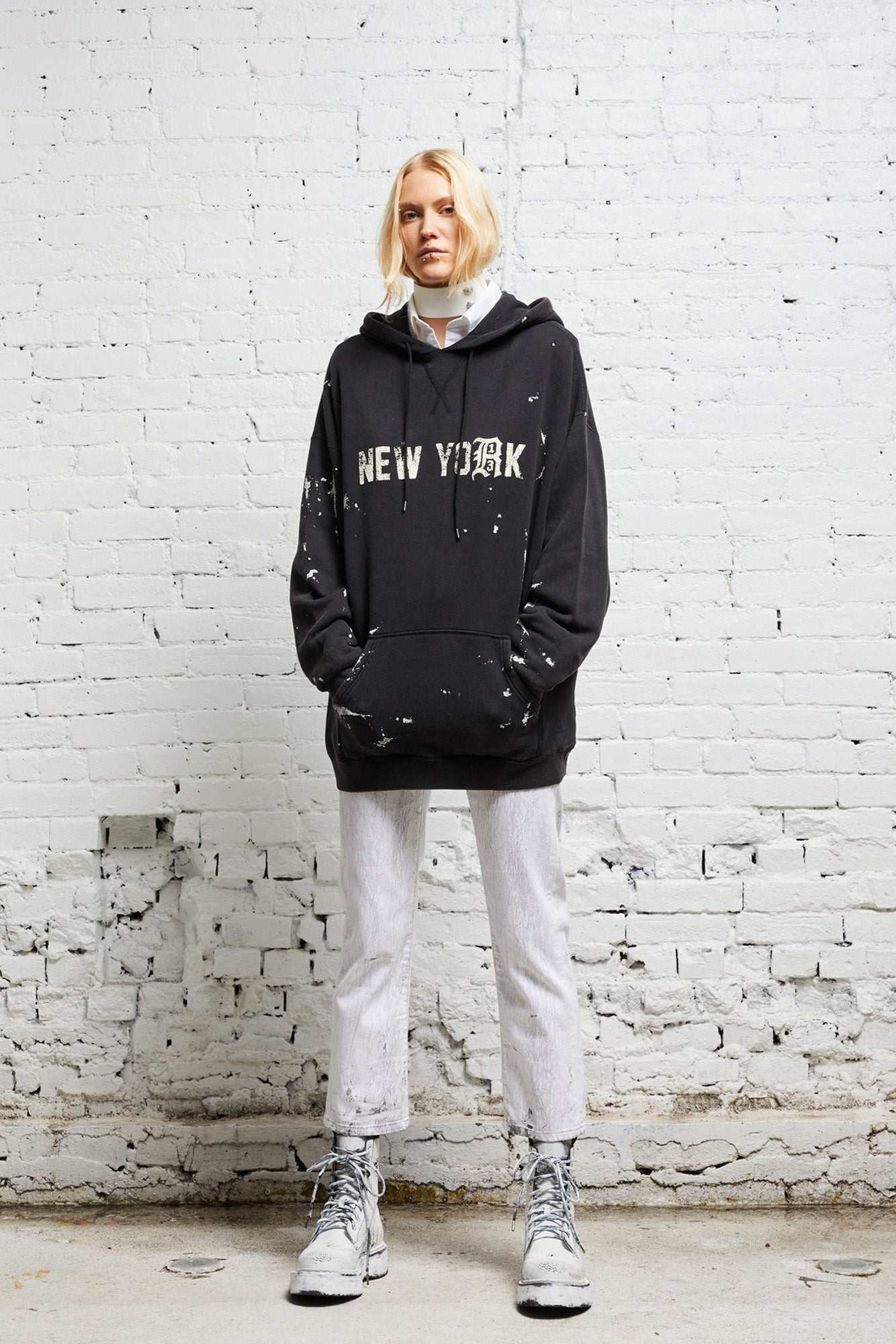 R13 NEW YORK HOODIE - ACID BLACK - R13