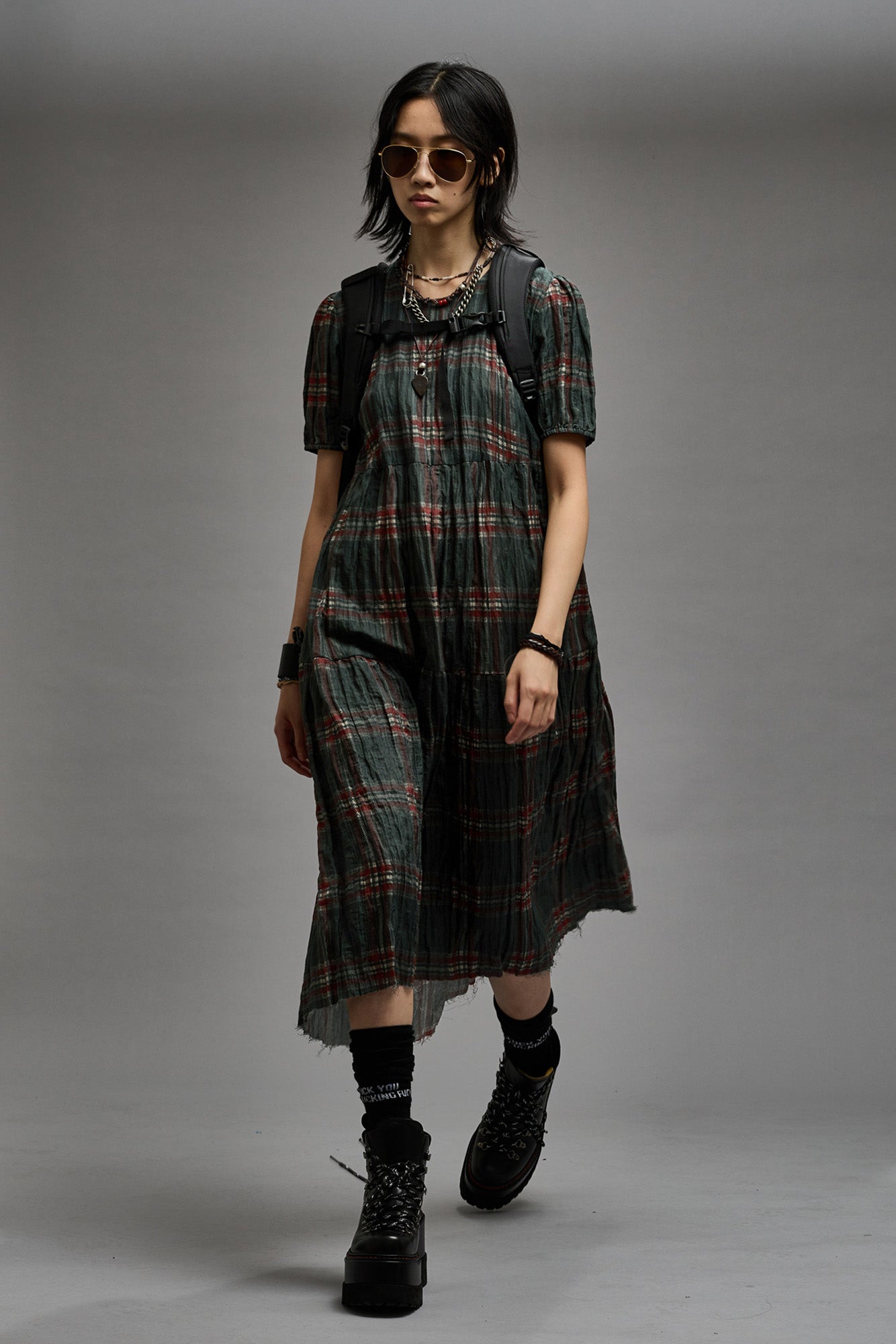 RELAXED MIDI - MARSH GREEN PLAID - R13