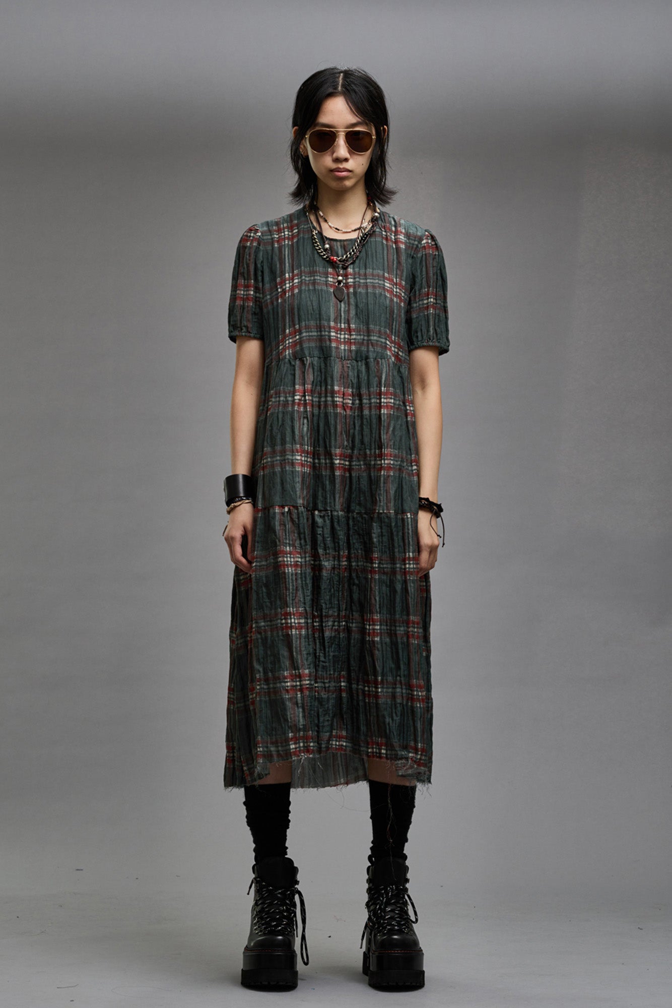 RELAXED MIDI - MARSH GREEN PLAID - R13