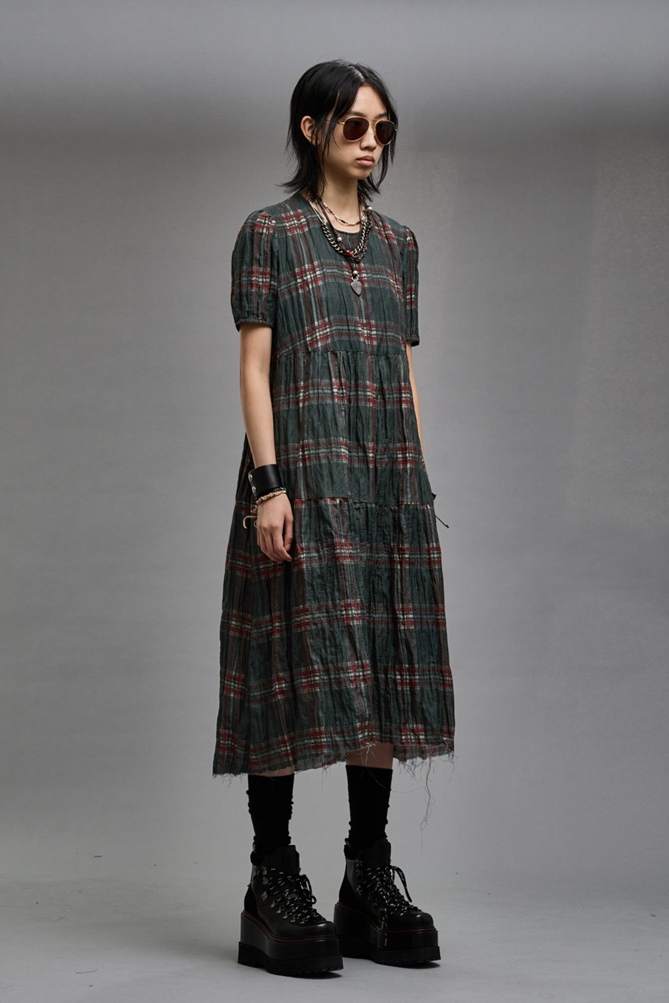 RELAXED MIDI - MARSH GREEN PLAID - R13