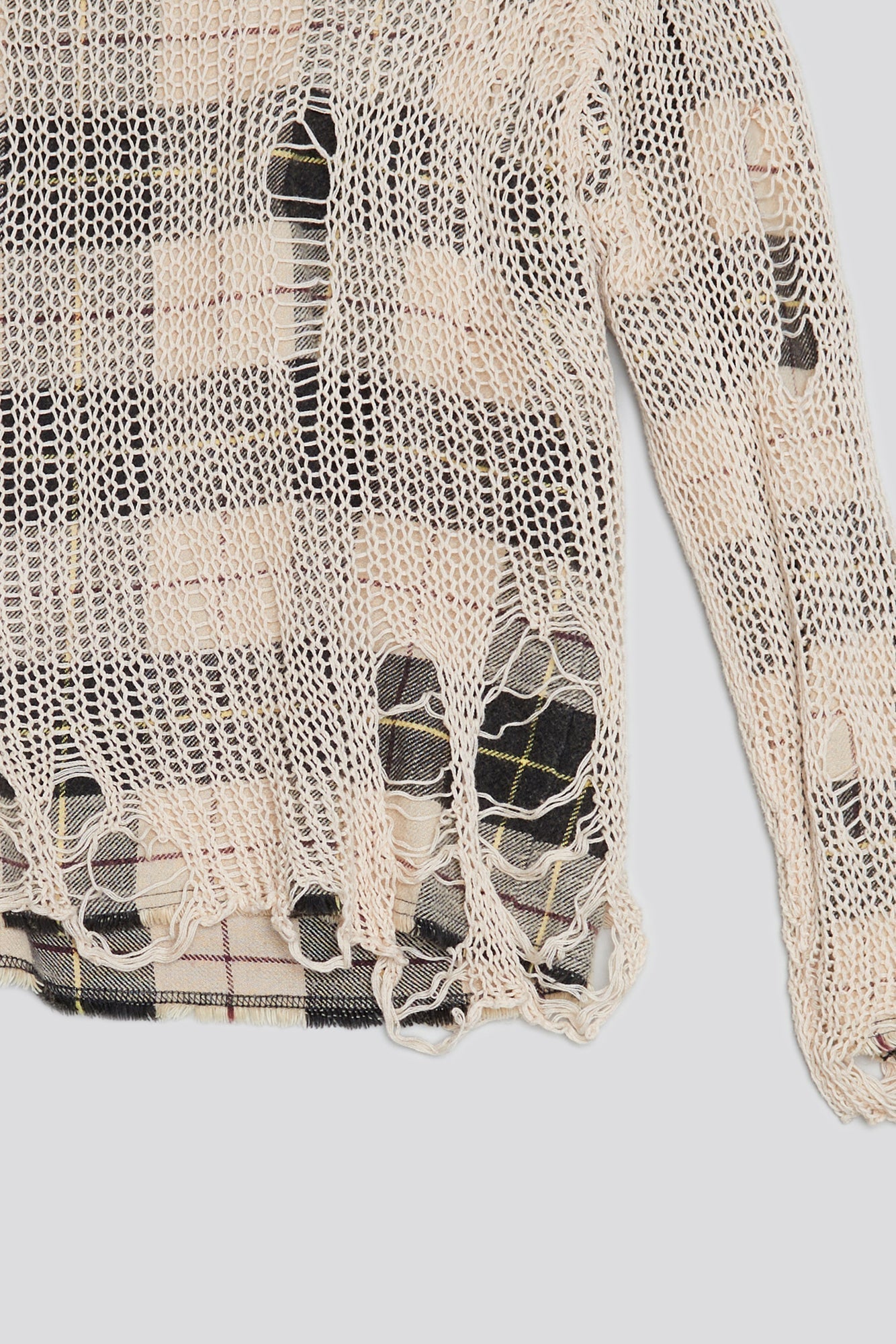 RELAXED OVERLAY CREWNECK - CREAM AND BLACK PLAID - R13