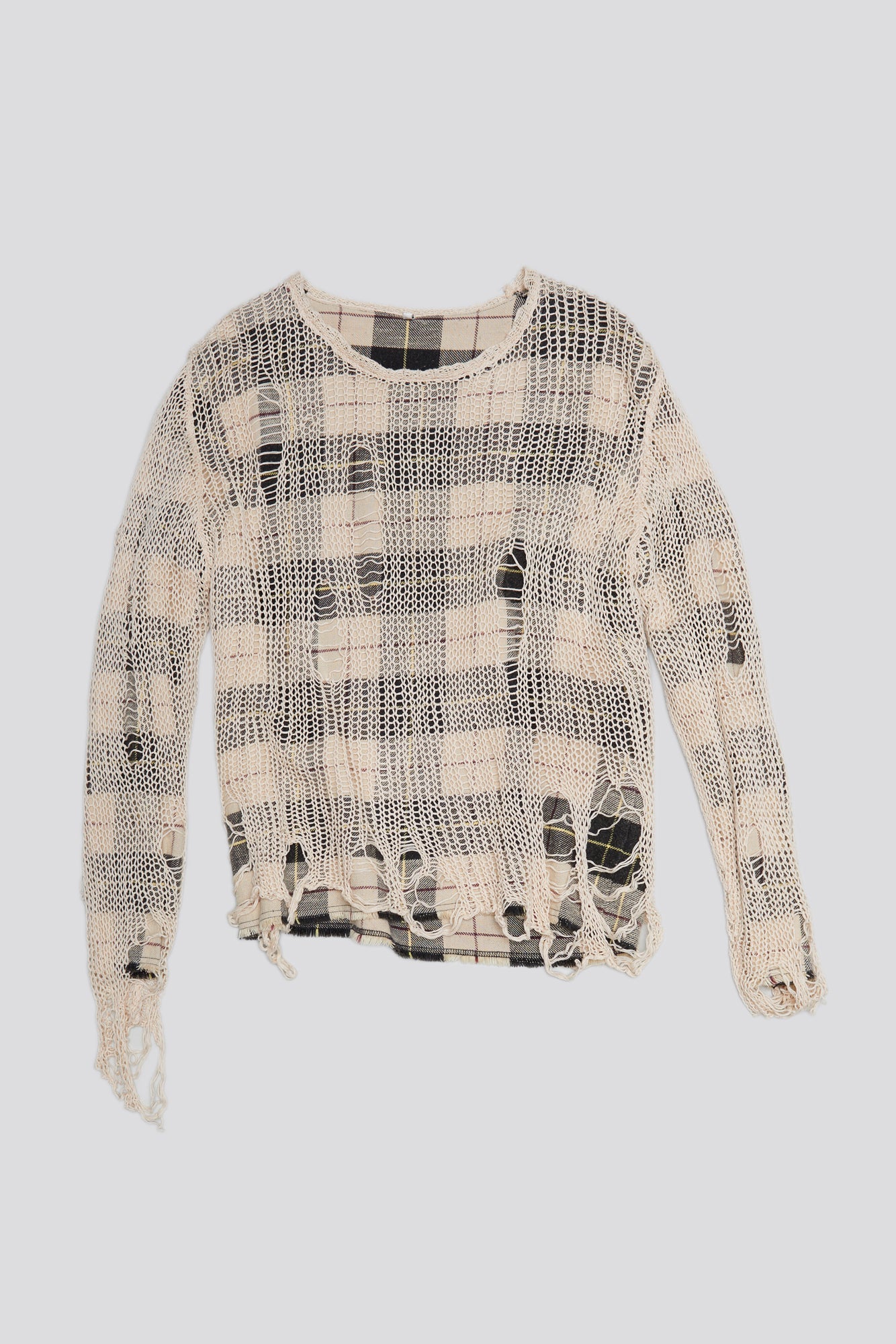 RELAXED OVERLAY CREWNECK - CREAM AND BLACK PLAID - R13