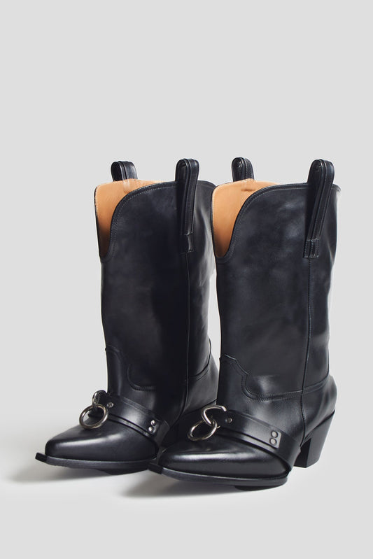 RINGED LOW RIDER COWBOY BOOT - BLACK - R13