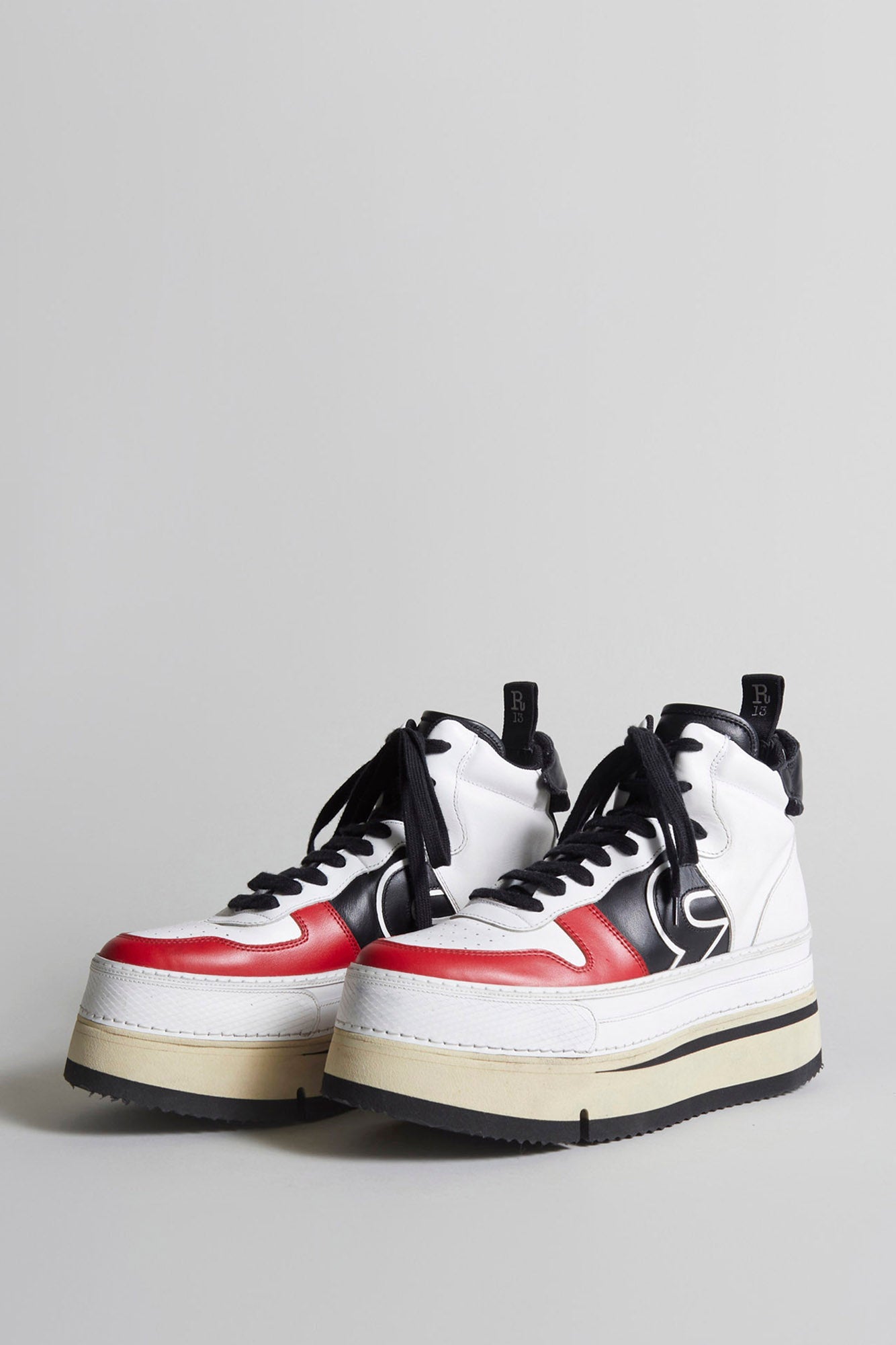 RIOT LEATHER HIGH TOP - SKATE WHITE AND RED - R13