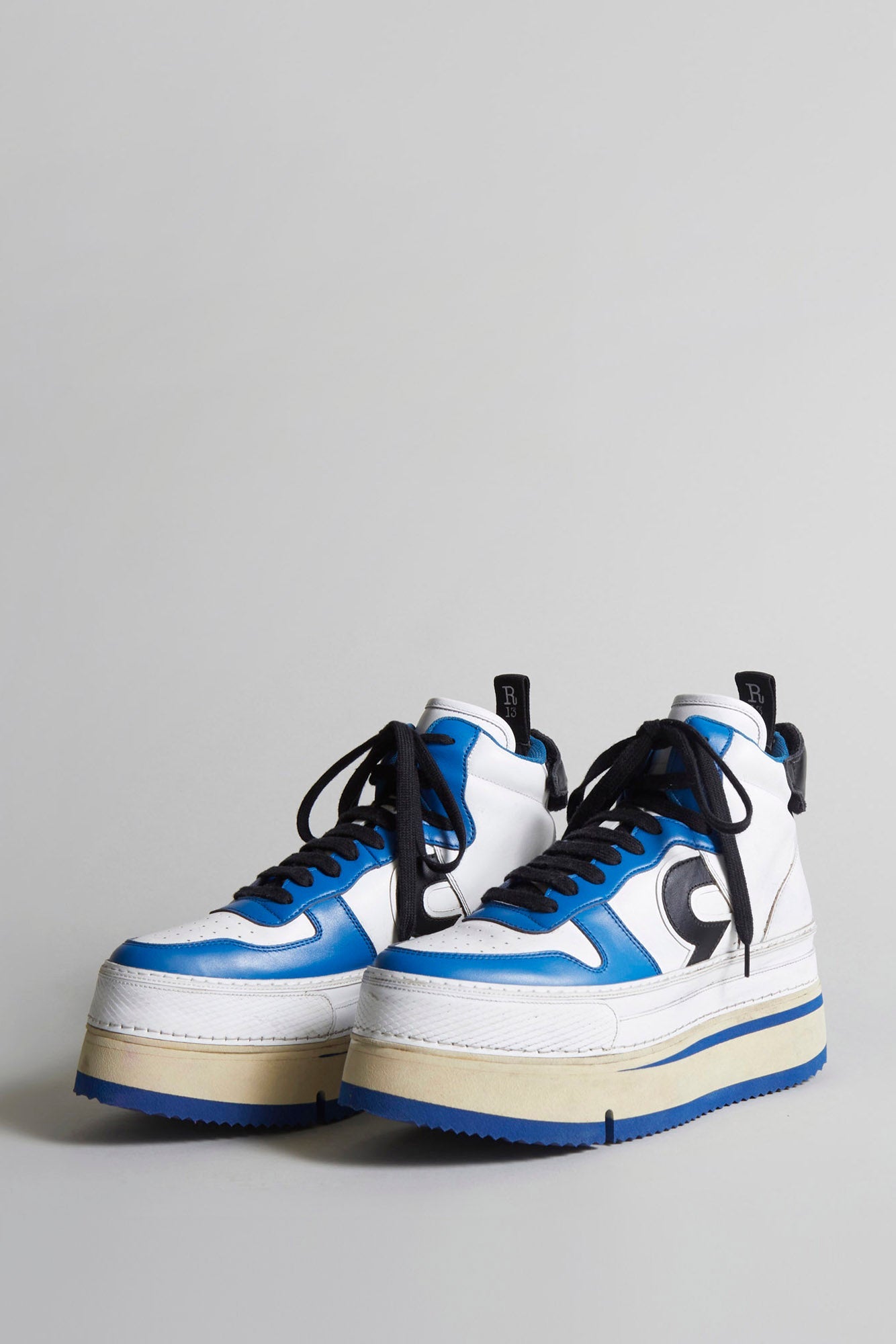 RIOT LEATHER HIGH TOP - SKATE WHITE & COBALT - R13