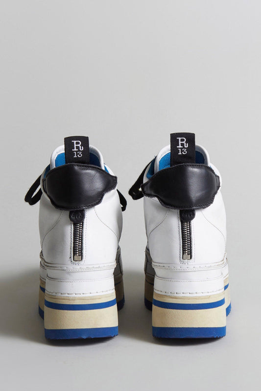 RIOT LEATHER HIGH TOP - SKATE WHITE & COBALT - R13