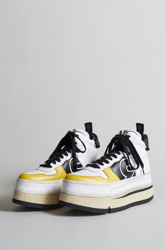 RIOT LEATHER HIGH TOP - SKATE WHITE & YELLOW - R13