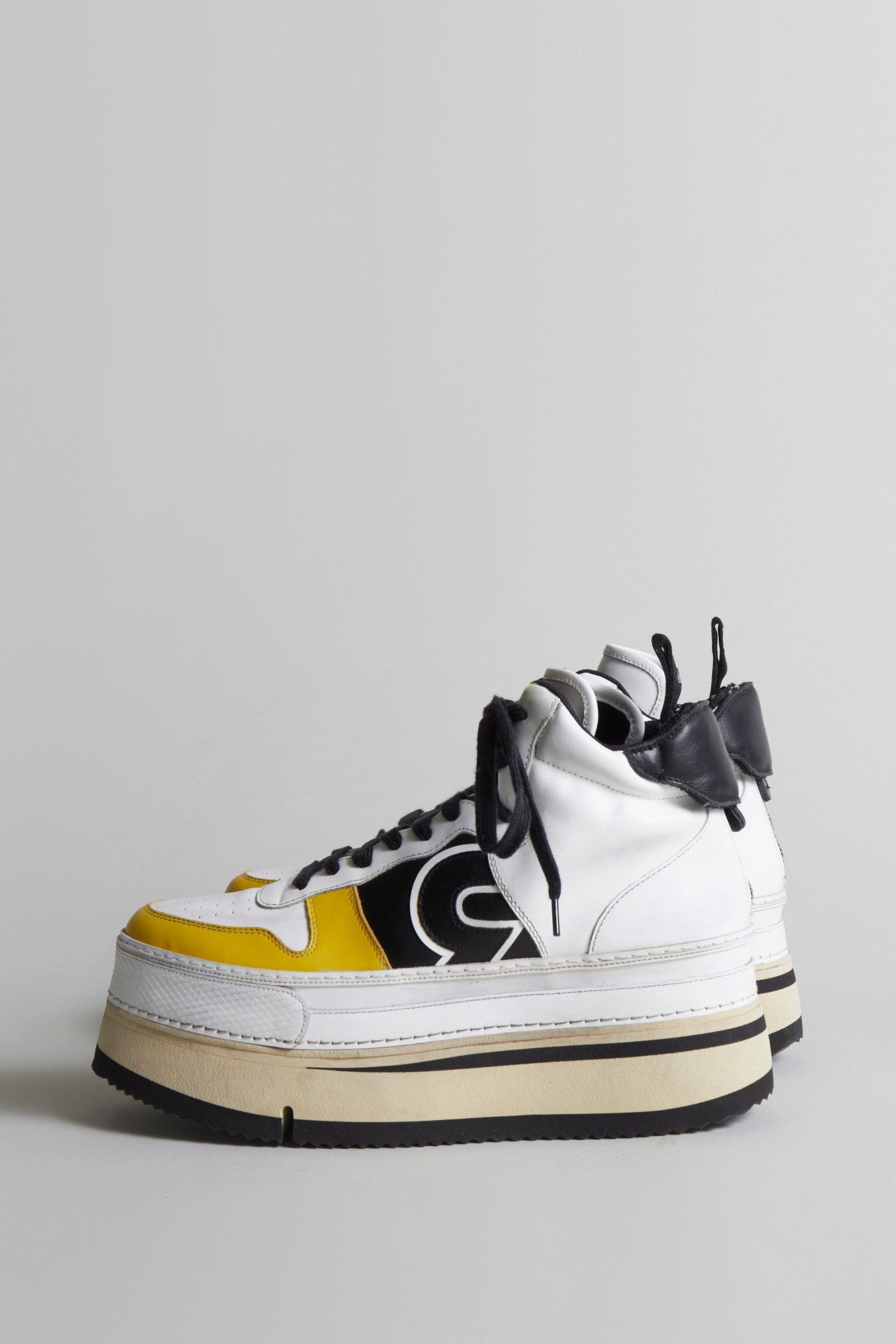 RIOT LEATHER HIGH TOP - SKATE WHITE & YELLOW - R13