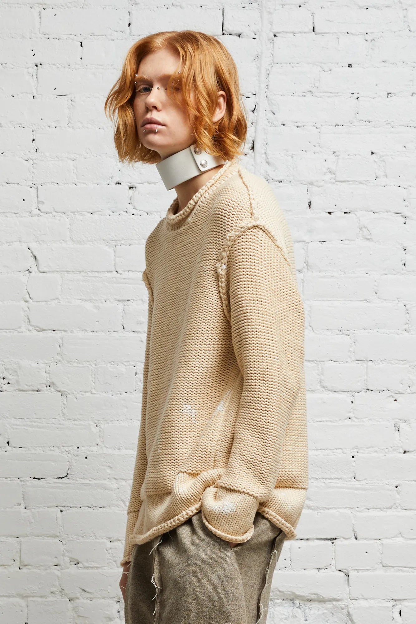 ROLLED EDGE BOXY SWEATER - NATURAL - R13