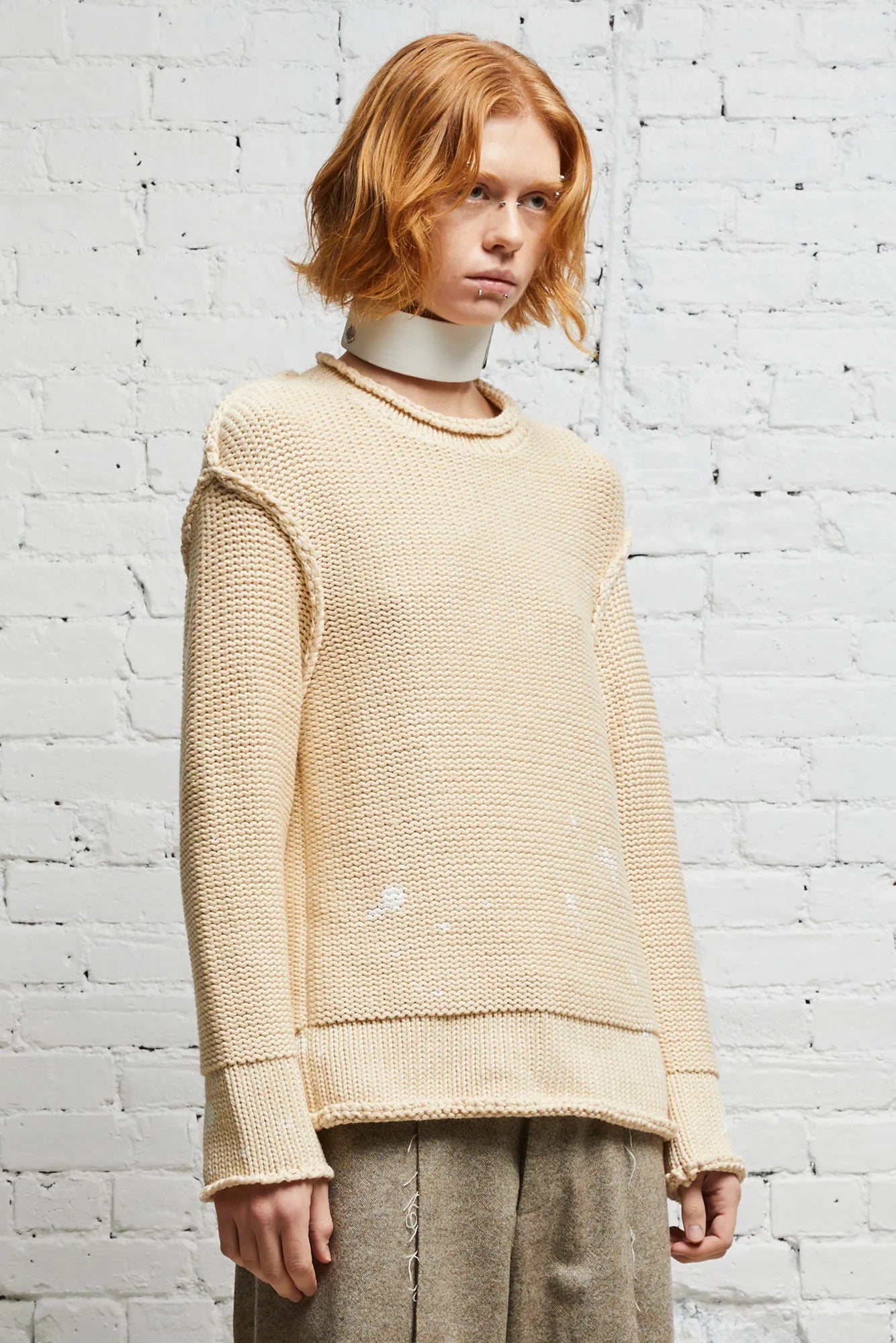 ROLLED EDGE BOXY SWEATER - NATURAL - R13