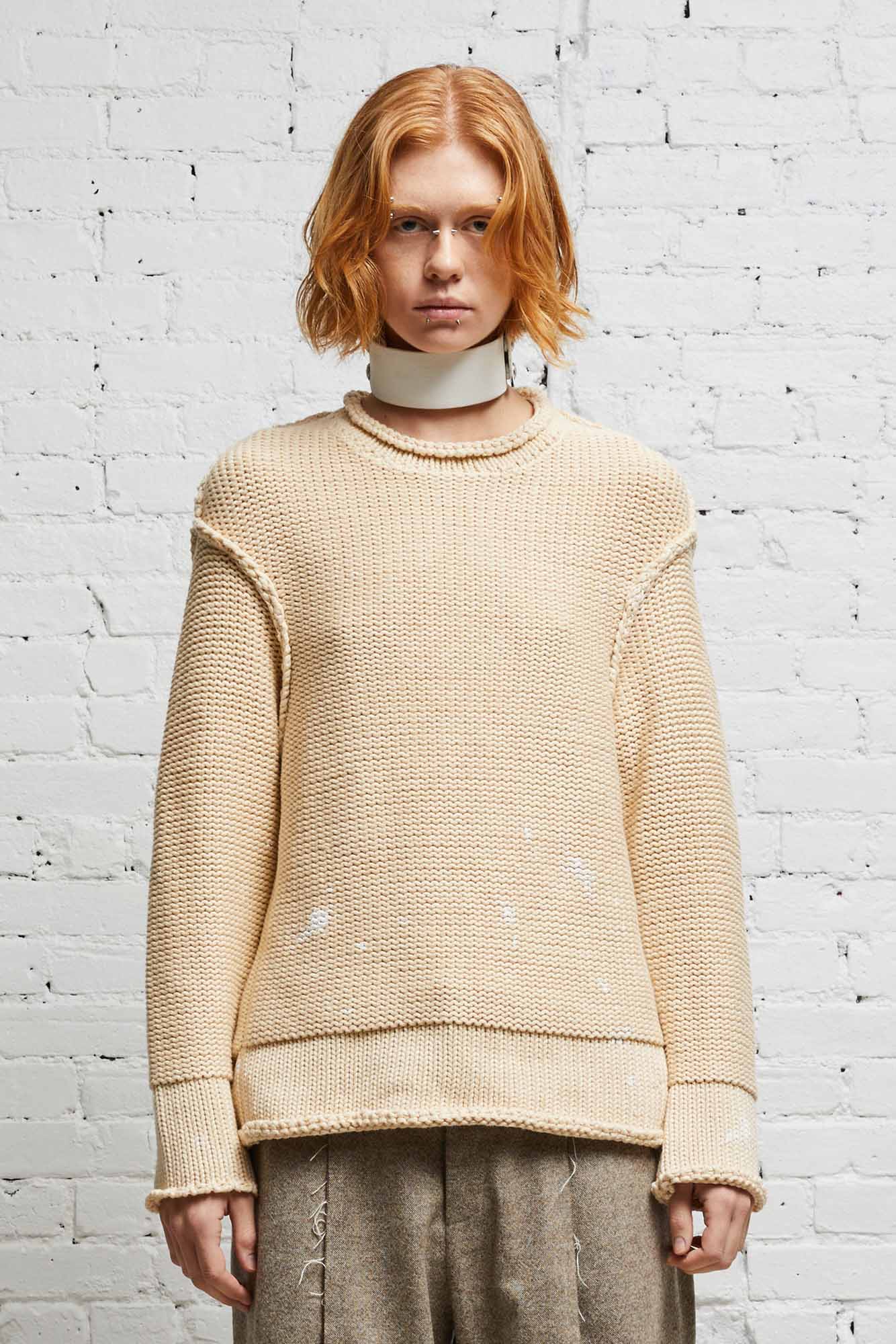 ROLLED EDGE BOXY SWEATER - NATURAL - R13