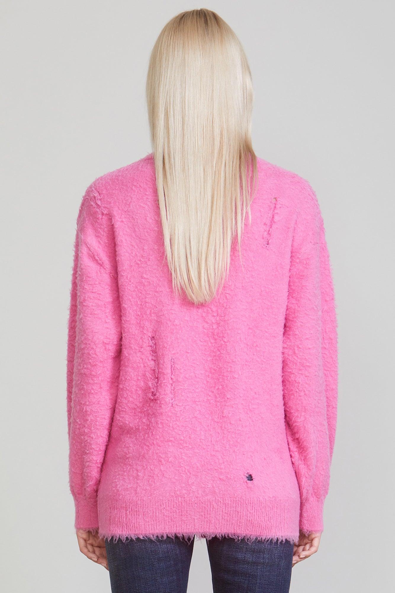 SHAGGY OVERSIZED DISTRESSED EDGE CARDIGAN PINK R13