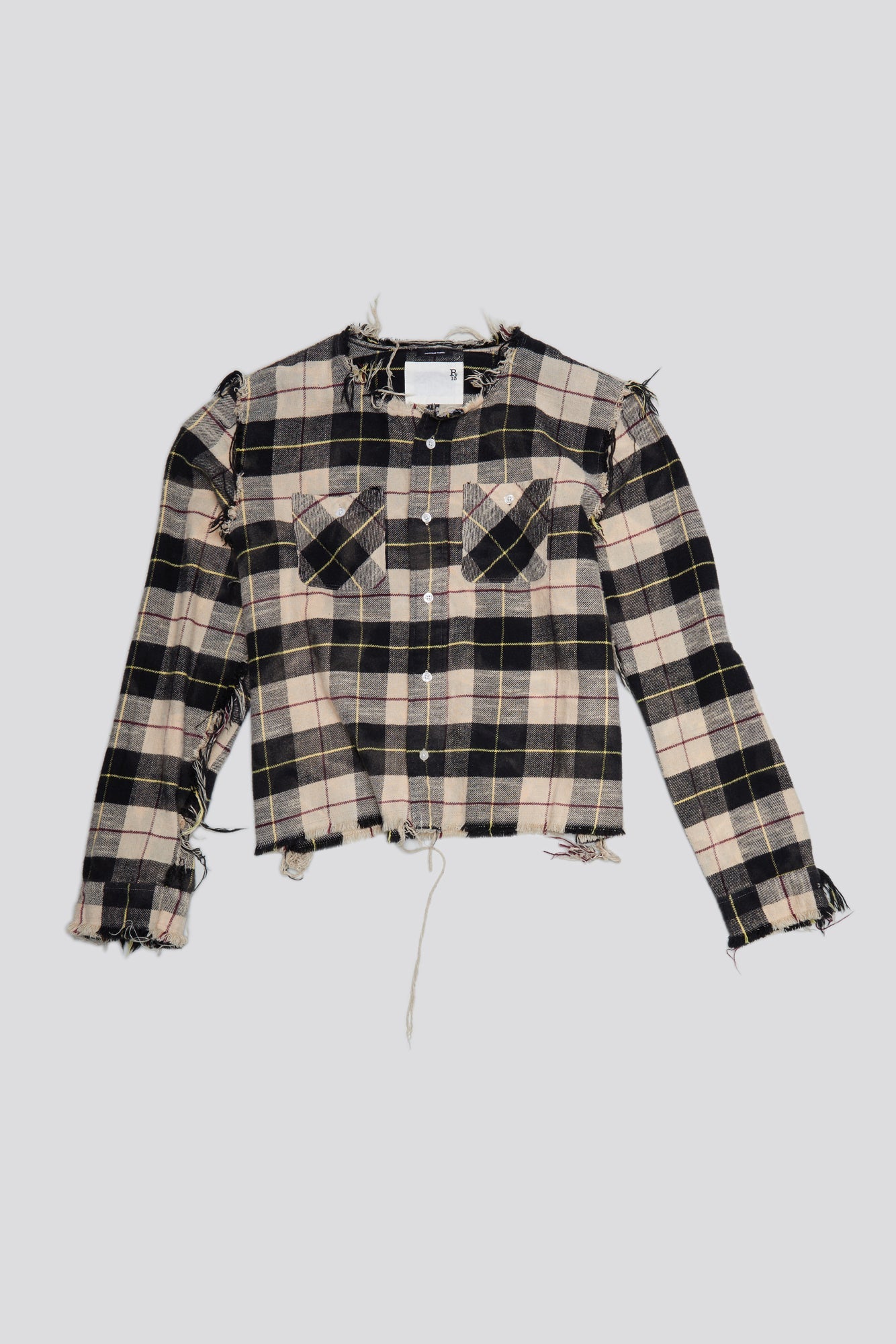 SHREDDED CREWNECK SHIRT - BLEACHED BEIGE PLAID - R13