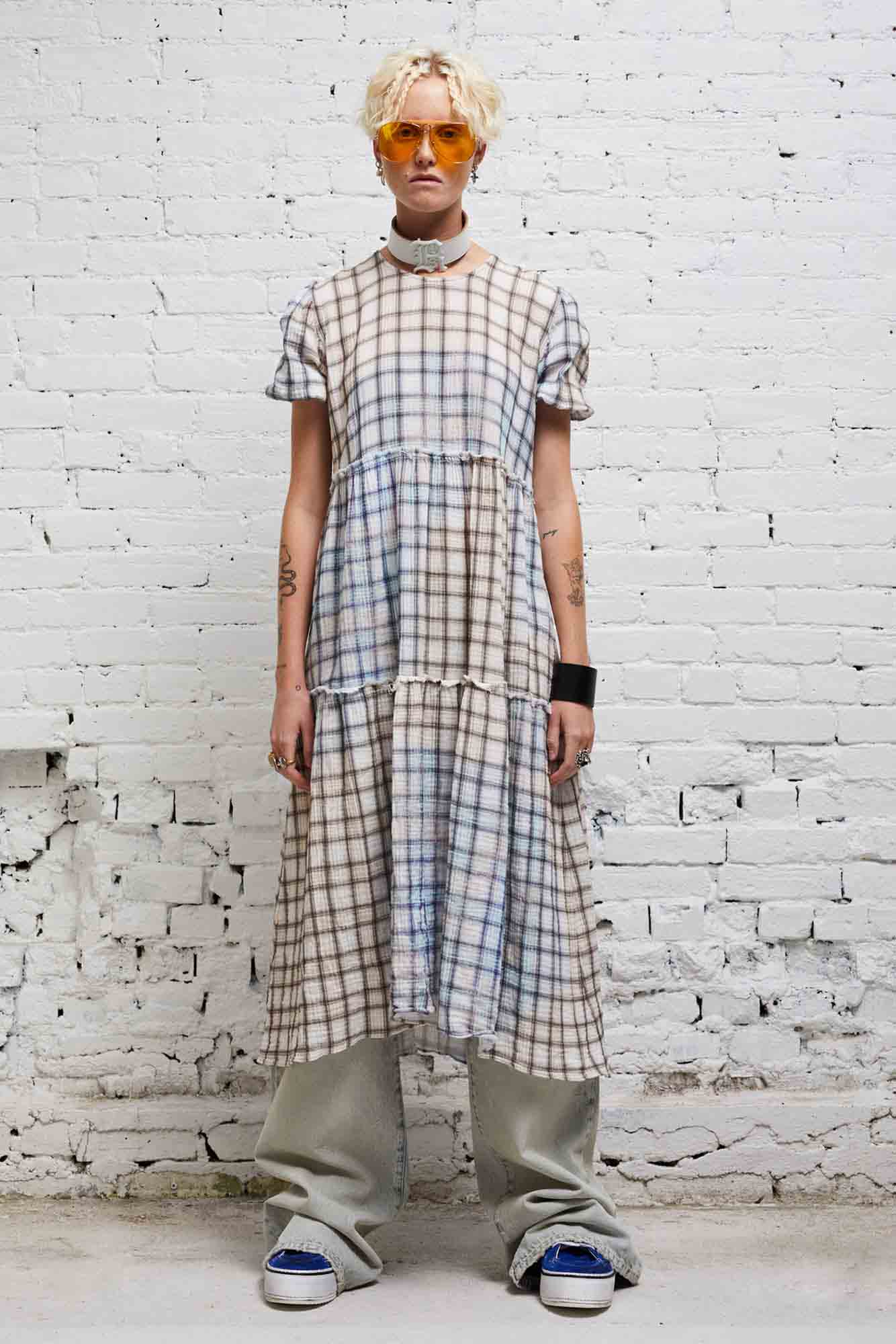 SHREDDED RELAXED MIDI - BLEACHED PLAID - R13