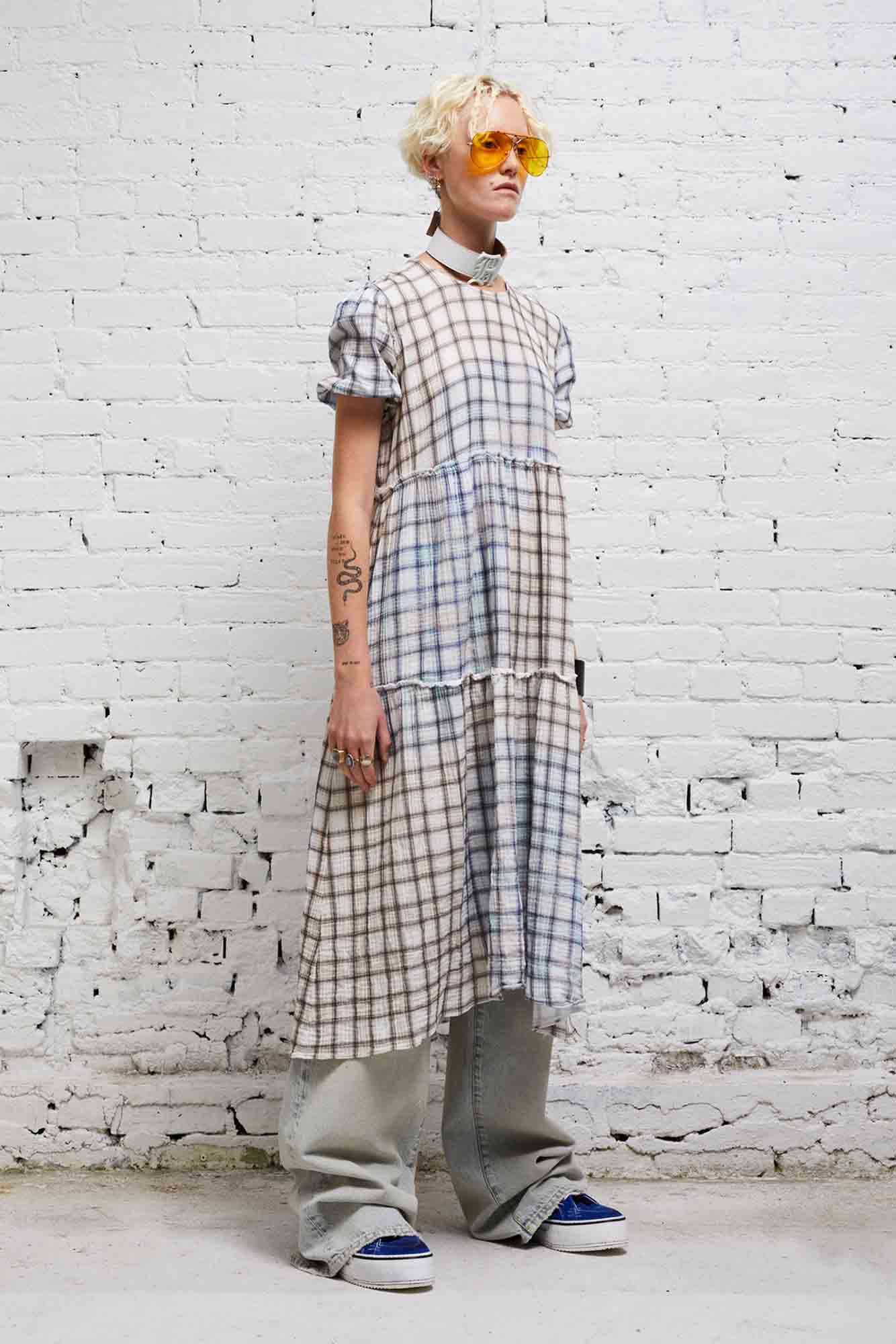 SHREDDED RELAXED MIDI - BLEACHED PLAID - R13