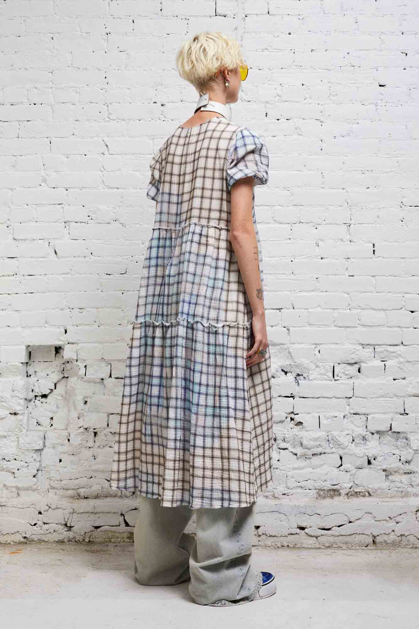 SHREDDED RELAXED MIDI - BLEACHED PLAID - R13