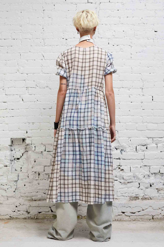 SHREDDED RELAXED MIDI - BLEACHED PLAID - R13