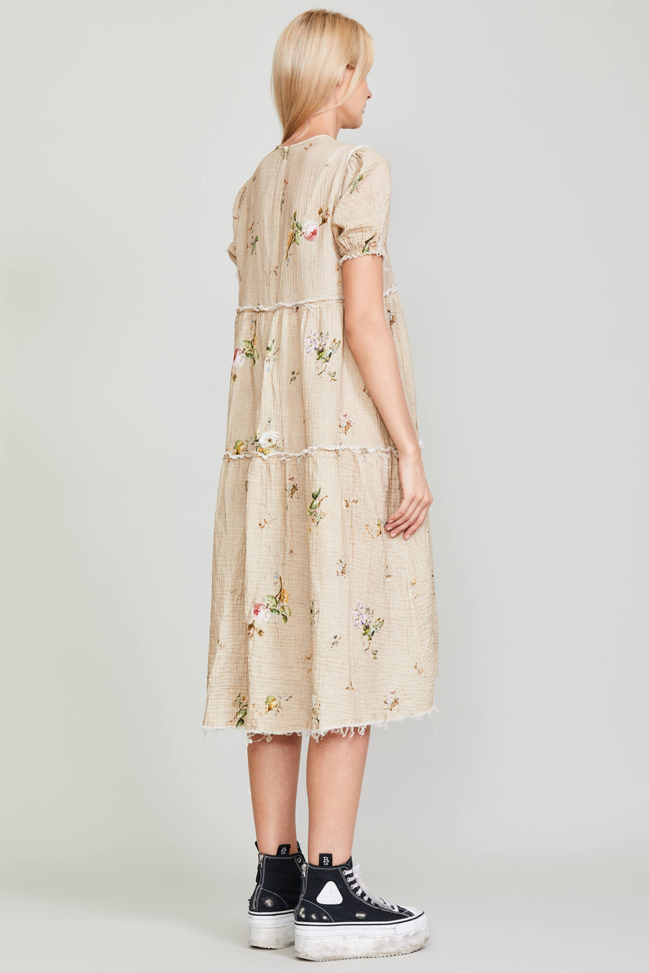 SHREDDED RELAXED MIDI - FLORAL ON KHAKI - R13