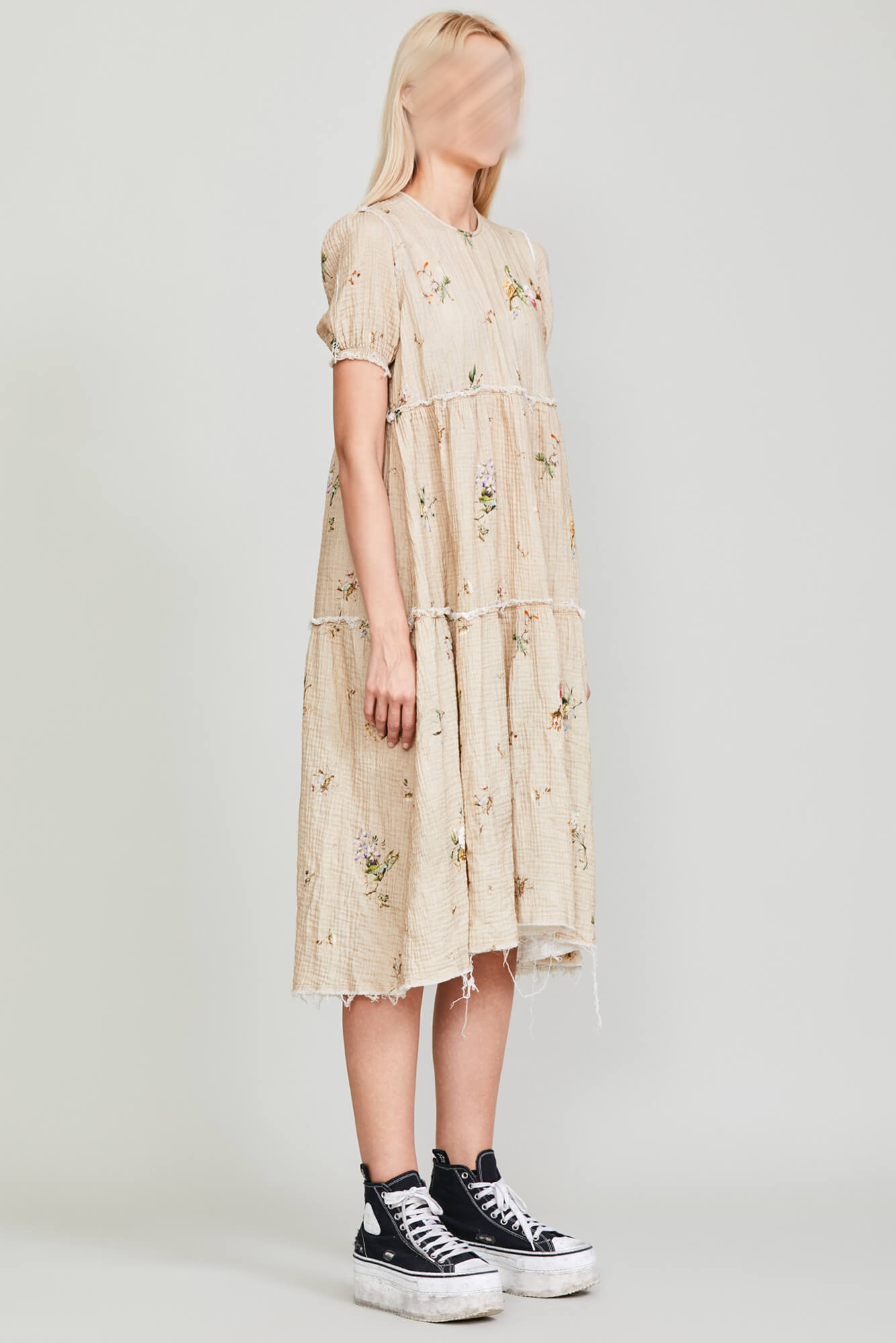 SHREDDED RELAXED MIDI - FLORAL ON KHAKI - R13