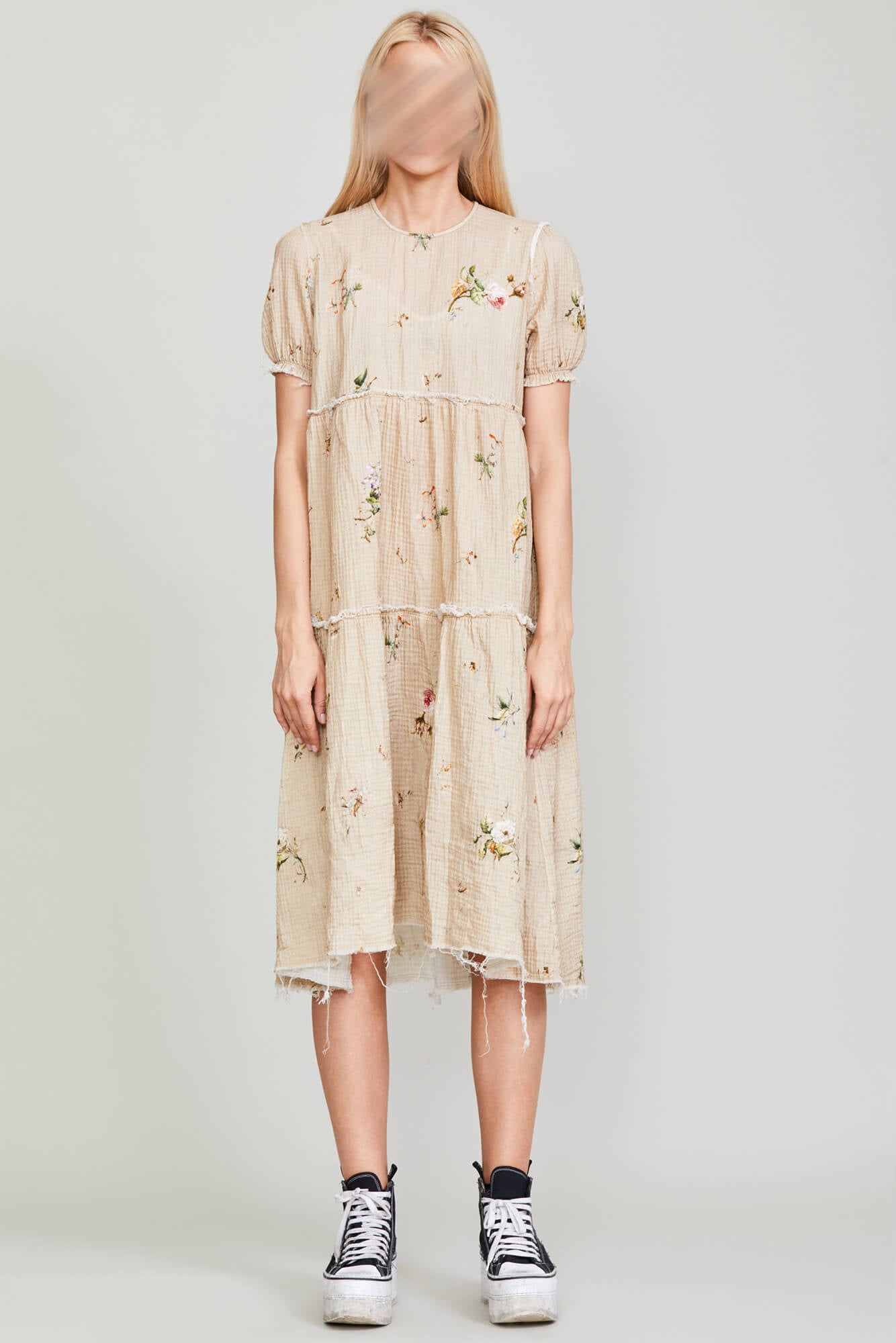 SHREDDED RELAXED MIDI - FLORAL ON KHAKI - R13