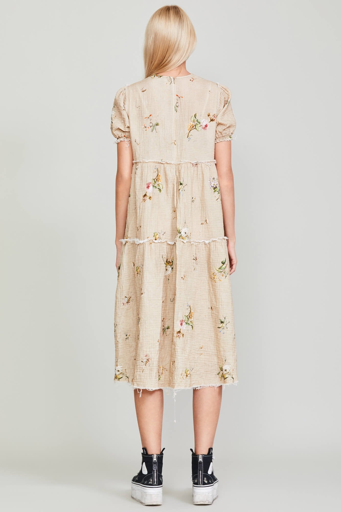 SHREDDED RELAXED MIDI - FLORAL ON KHAKI - R13