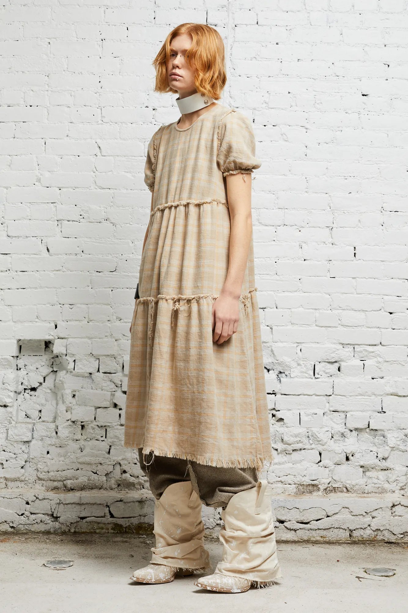 SHREDDED RELAXED MIDI - OVERDYED KHAKI PLAID - R13