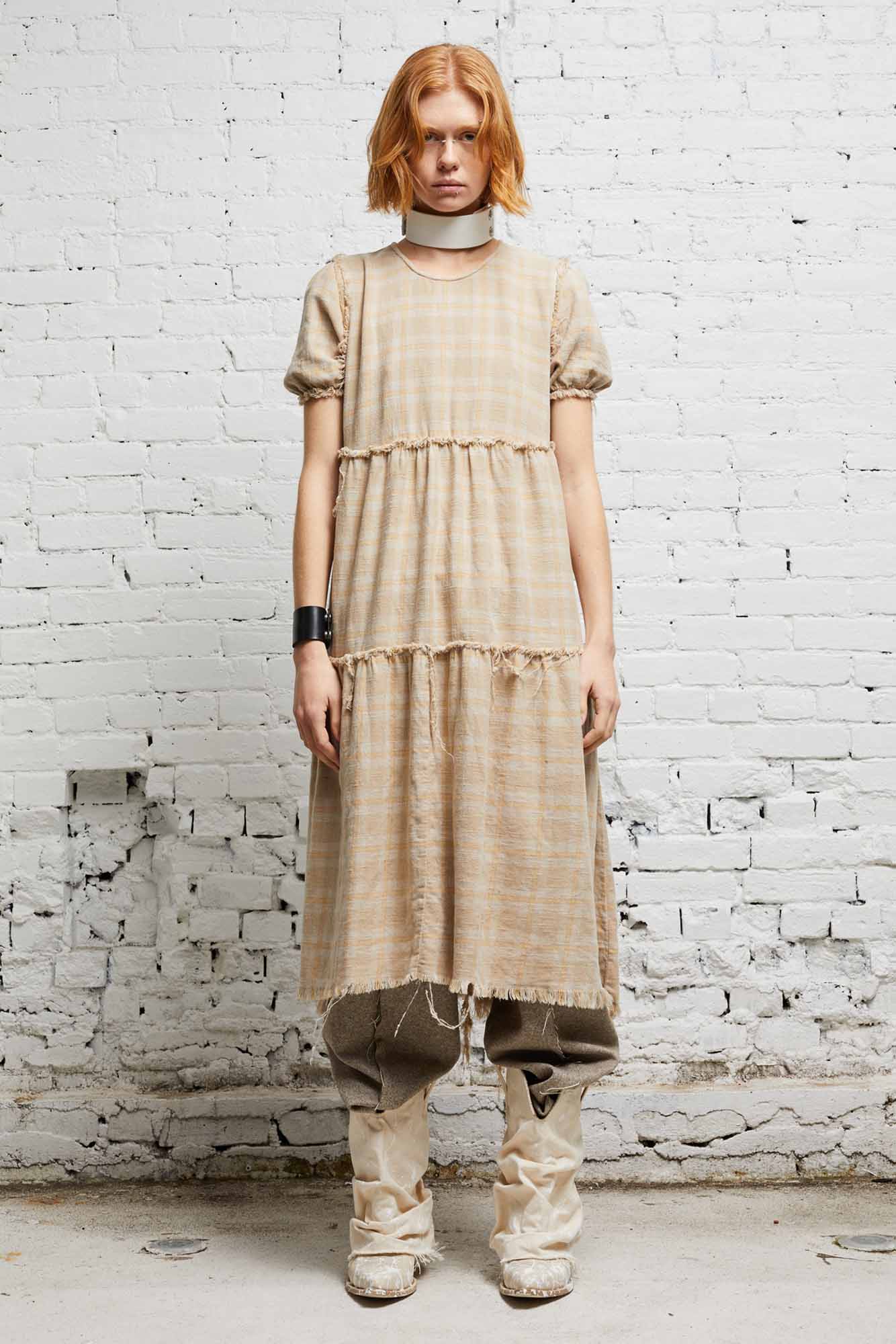 SHREDDED RELAXED MIDI - OVERDYED KHAKI PLAID - R13